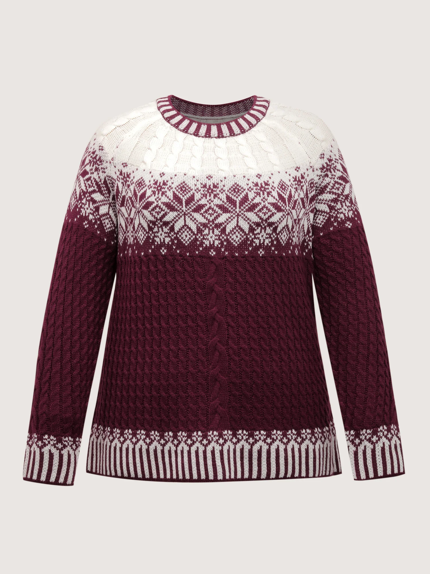 Cozy Textured Contrast Ribbed Hem Pullover - Image 7
