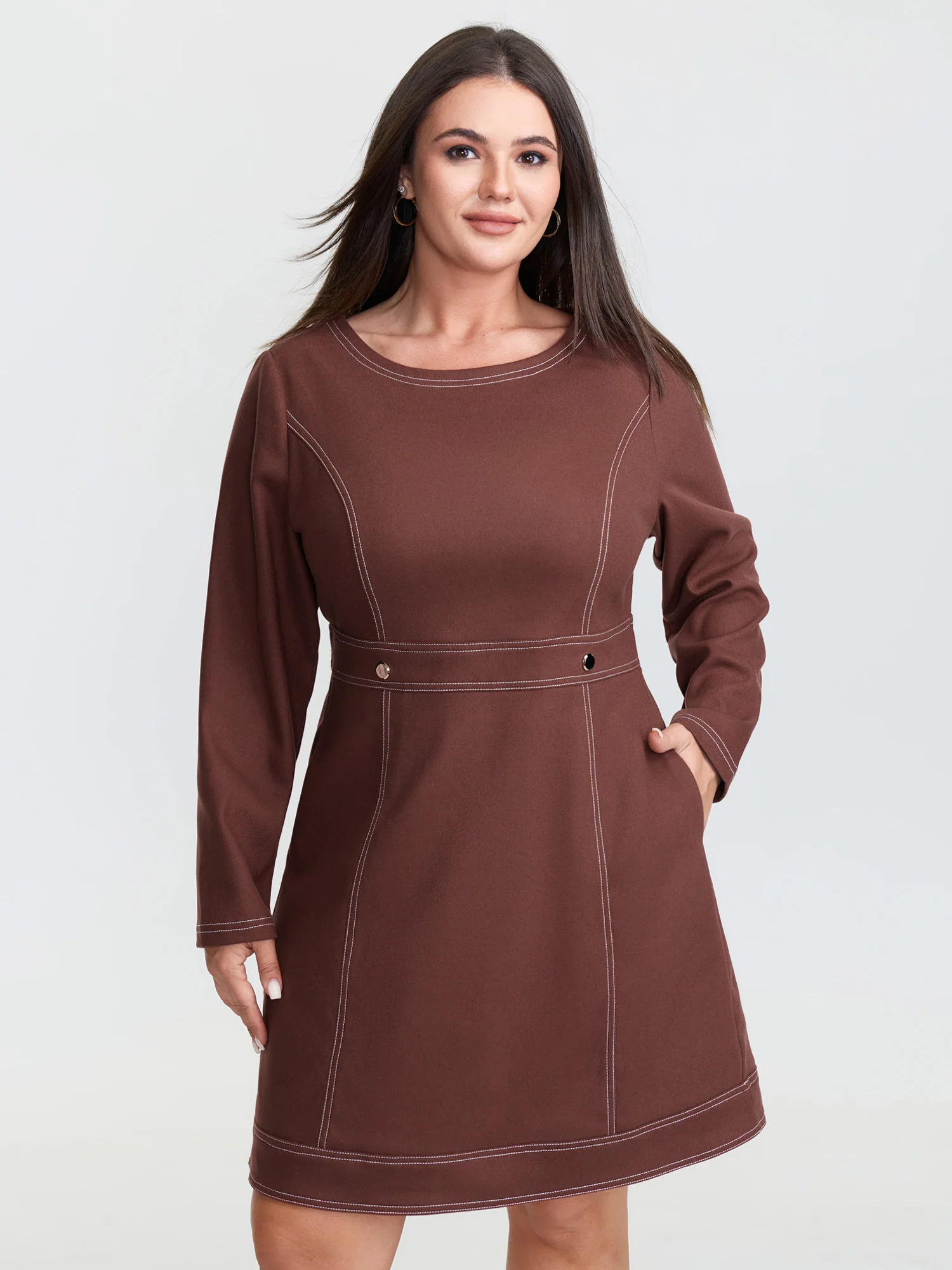 Cozy Velvety Feel Pockets Midi Dress - Image 2