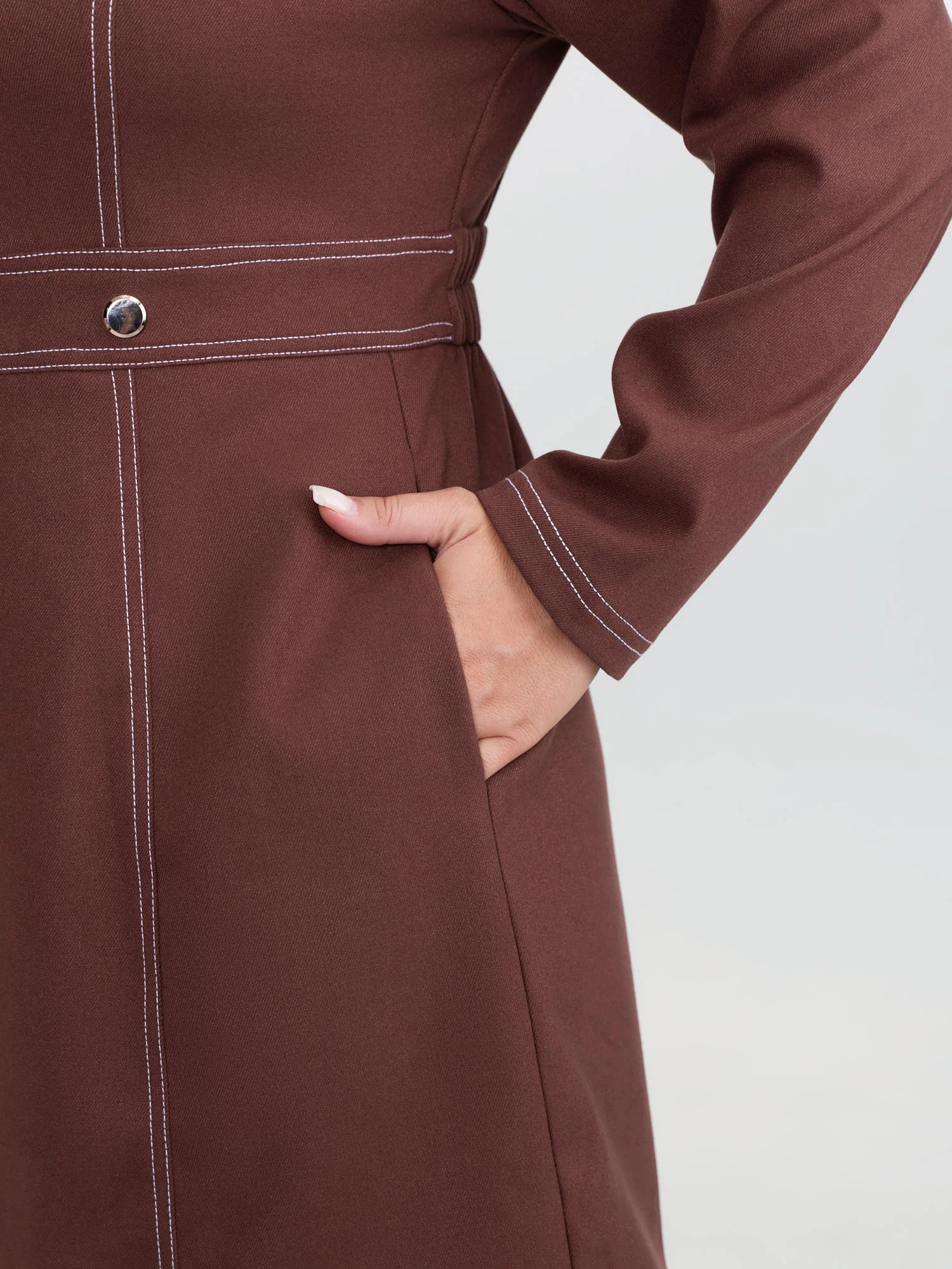 Cozy Velvety Feel Pockets Midi Dress - Image 4
