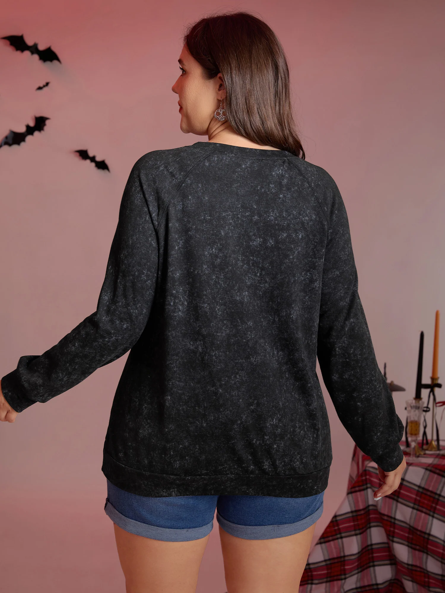Creepy Pumpkin Motif Snowflake Effect Sweatshirt - Image 4