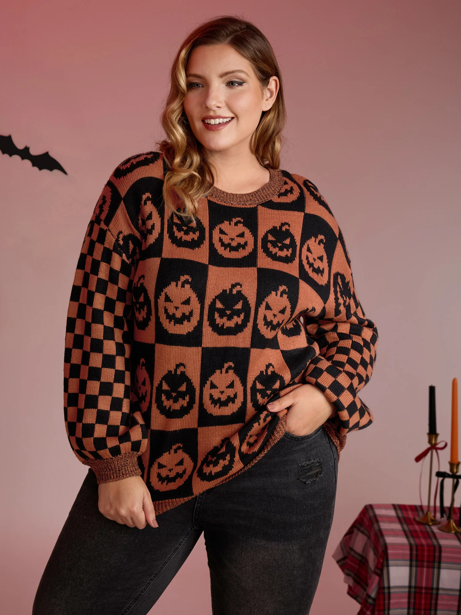 Creepy Pumpkins Jacquard Blended Yarn Pullover - Image 2