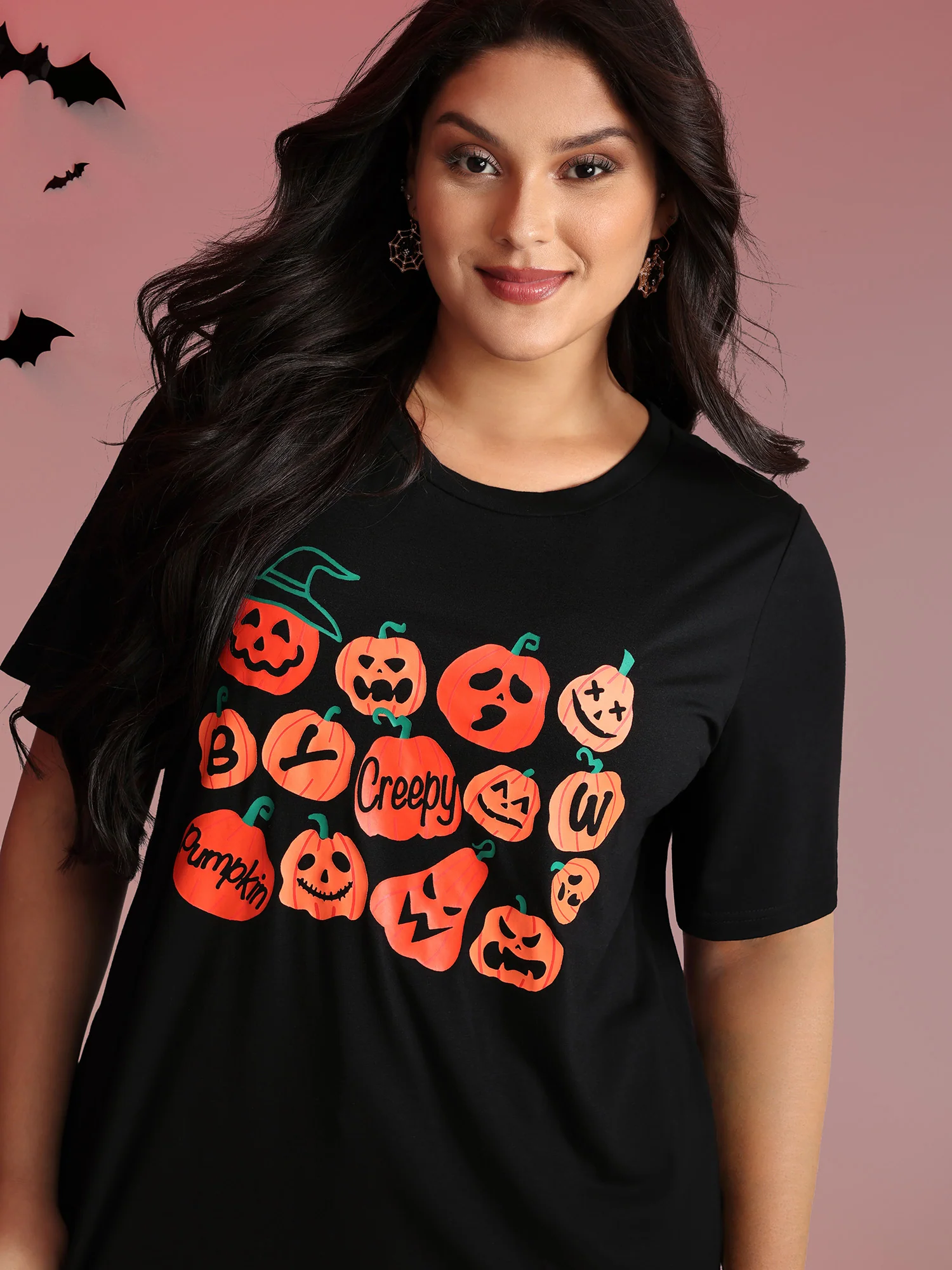 Creepy Pumpkins Stretchy Solid T-Shirt - Image 2