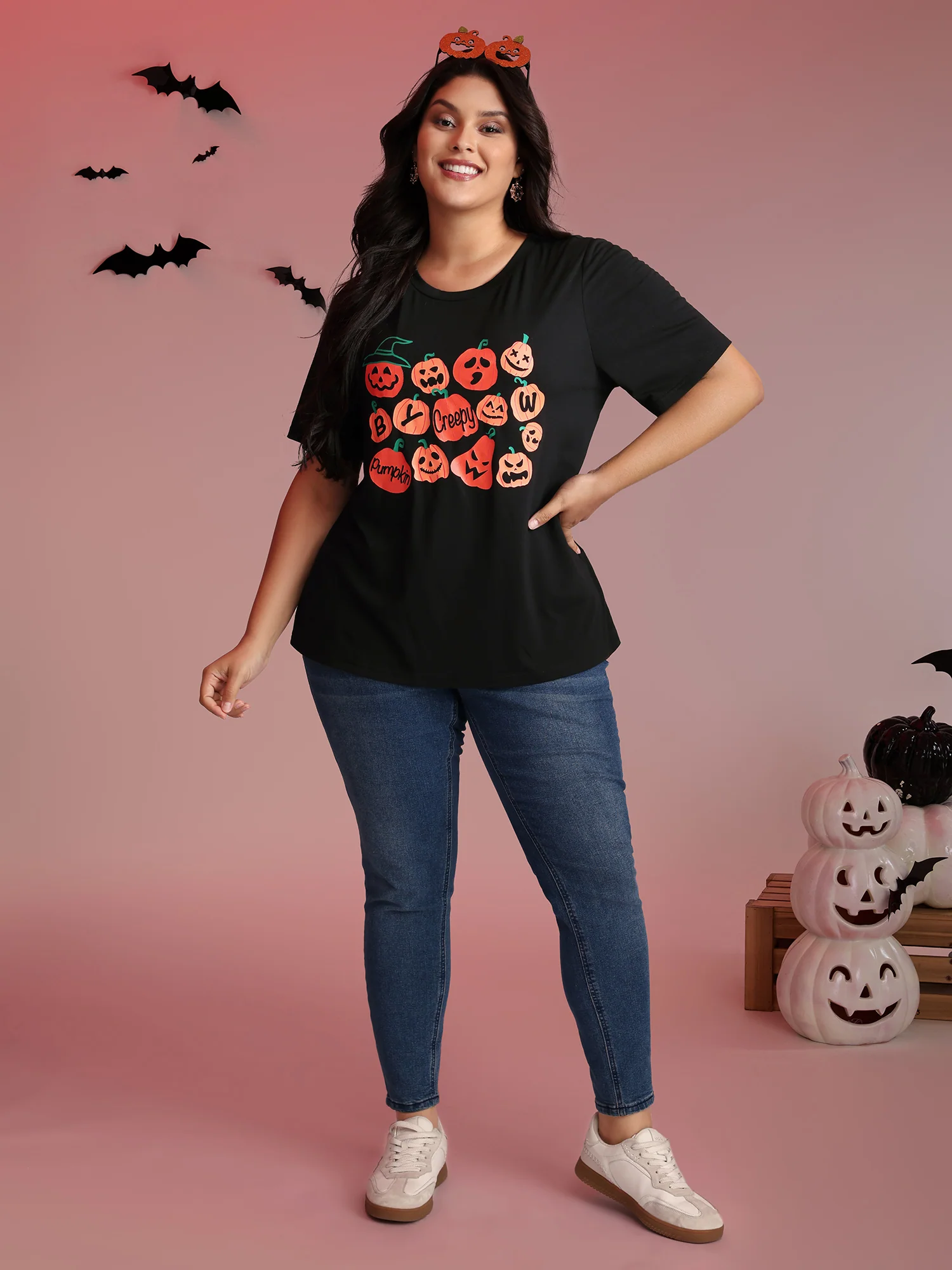 Creepy Pumpkins Stretchy Solid T-Shirt - Image 3