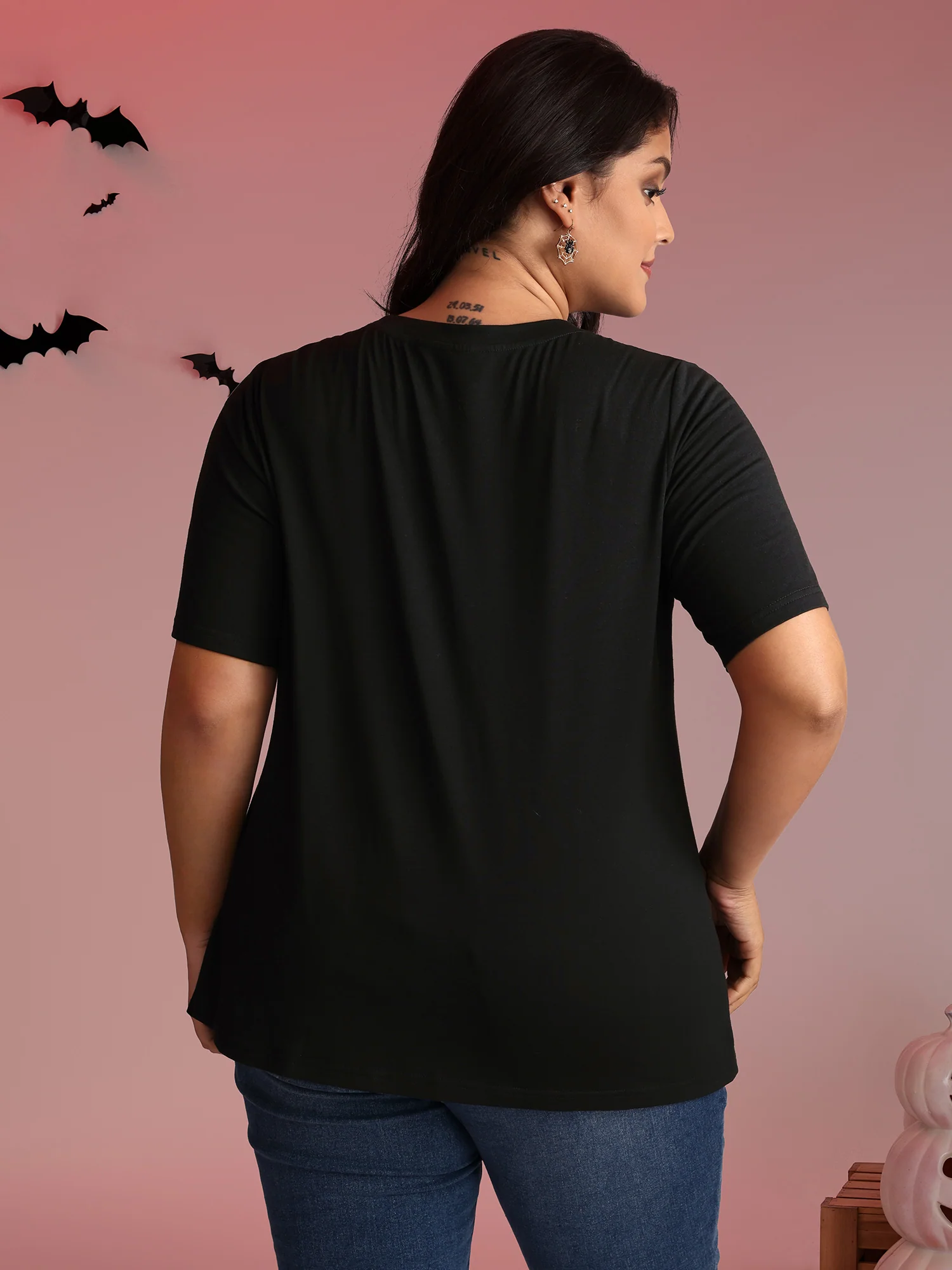 Creepy Pumpkins Stretchy Solid T-Shirt - Image 4