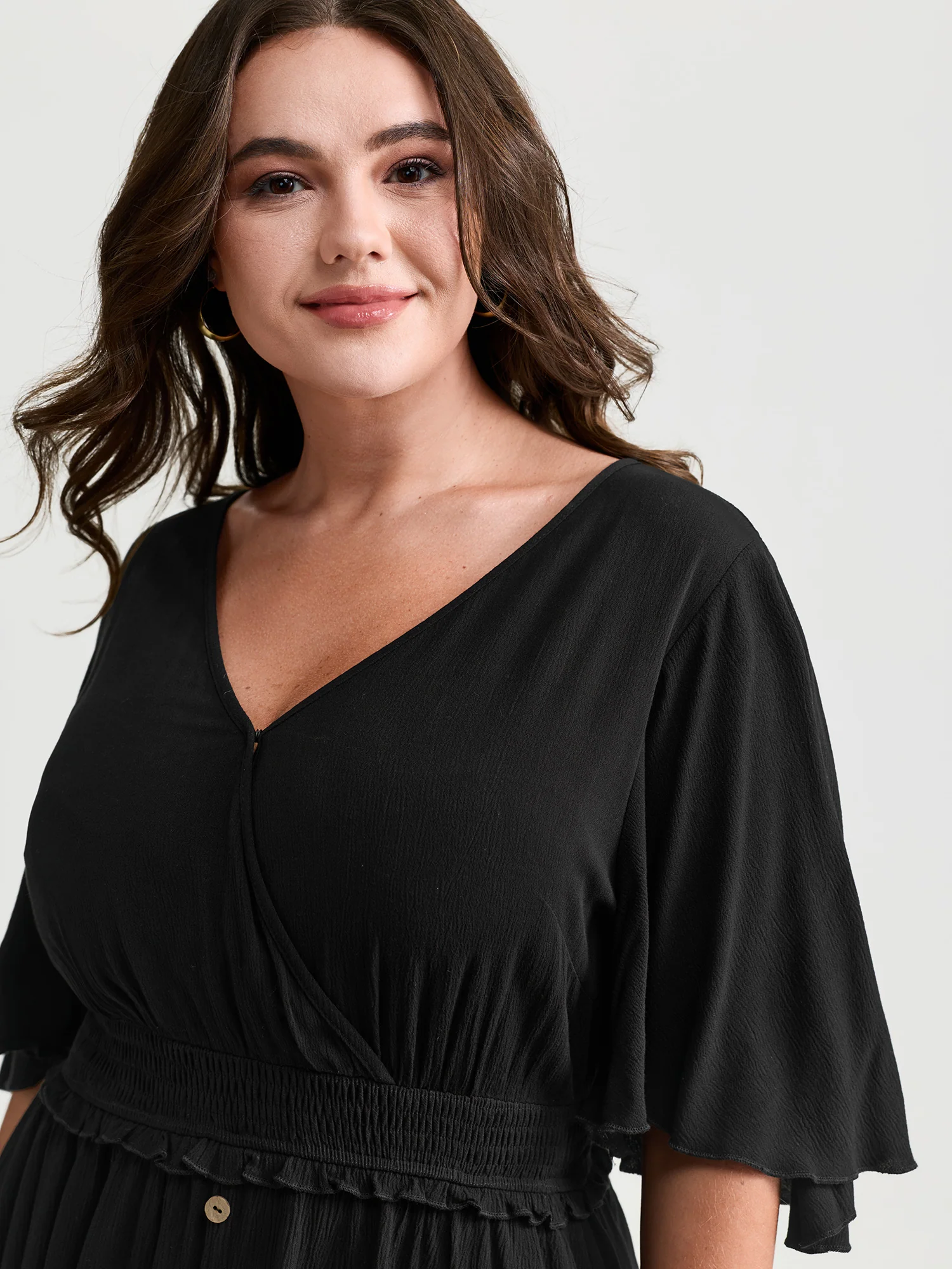 Crepe Shirred Ruffled Sleeve Mini Dress - Image 3