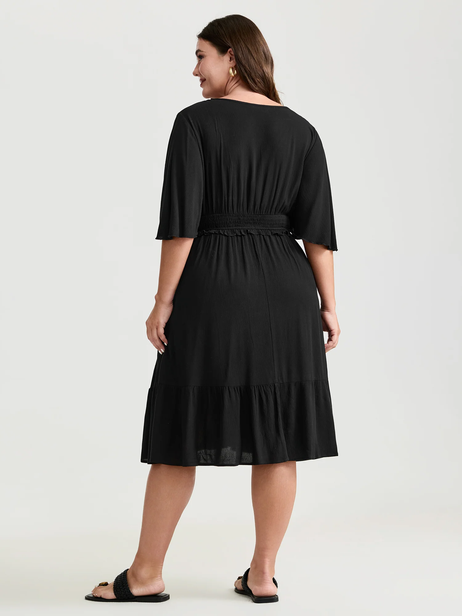 Crepe Shirred Ruffled Sleeve Mini Dress - Image 4