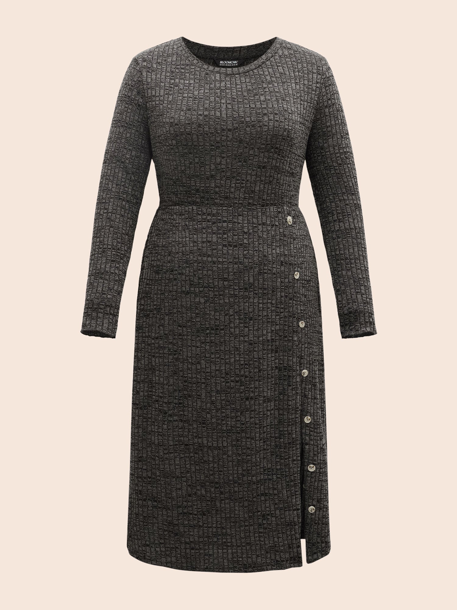 Crew Neck Button Detail Split Hem Dress - Image 8