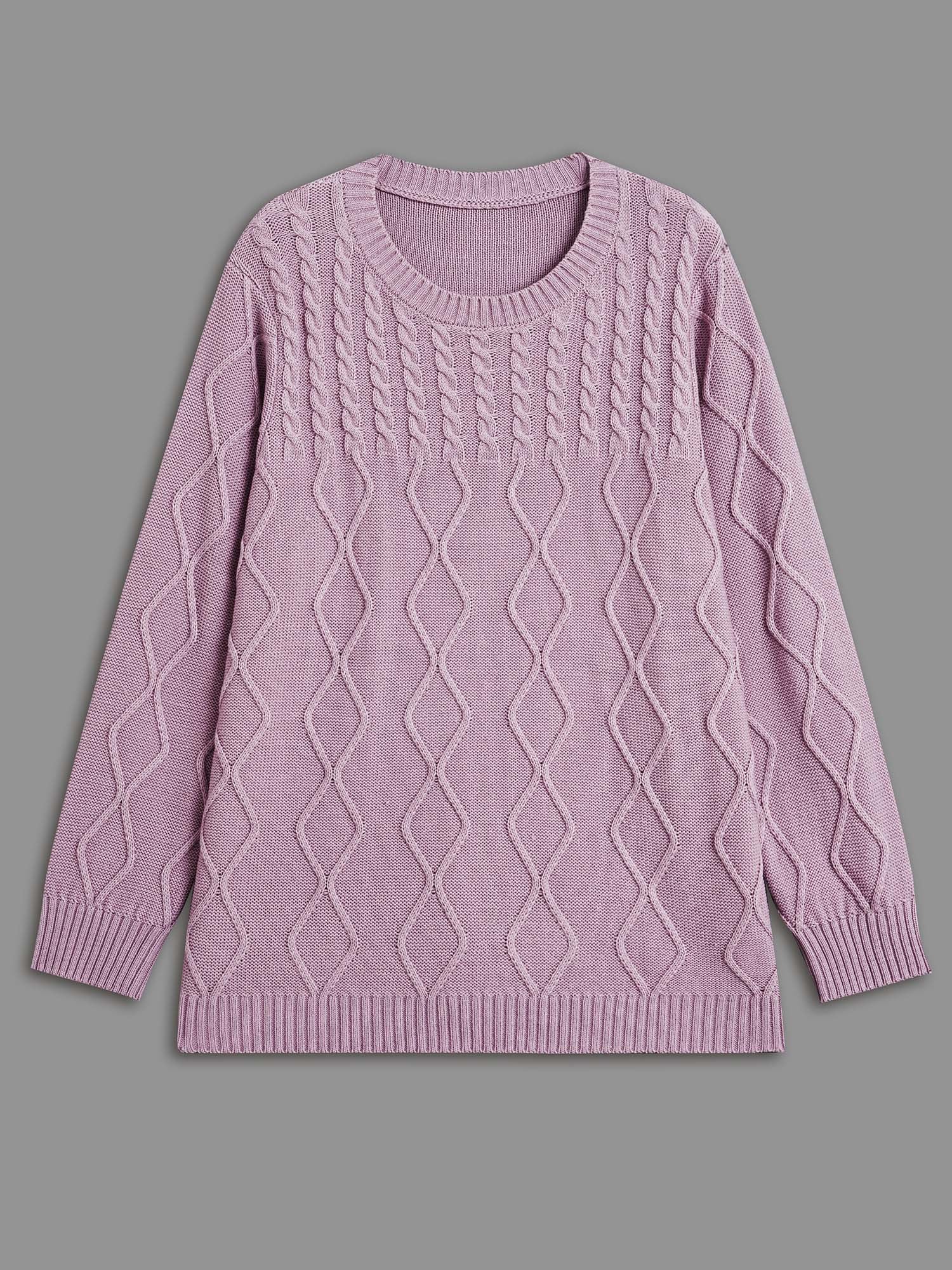 Crew Neck Cable Knit Textured Pullover - Image 6