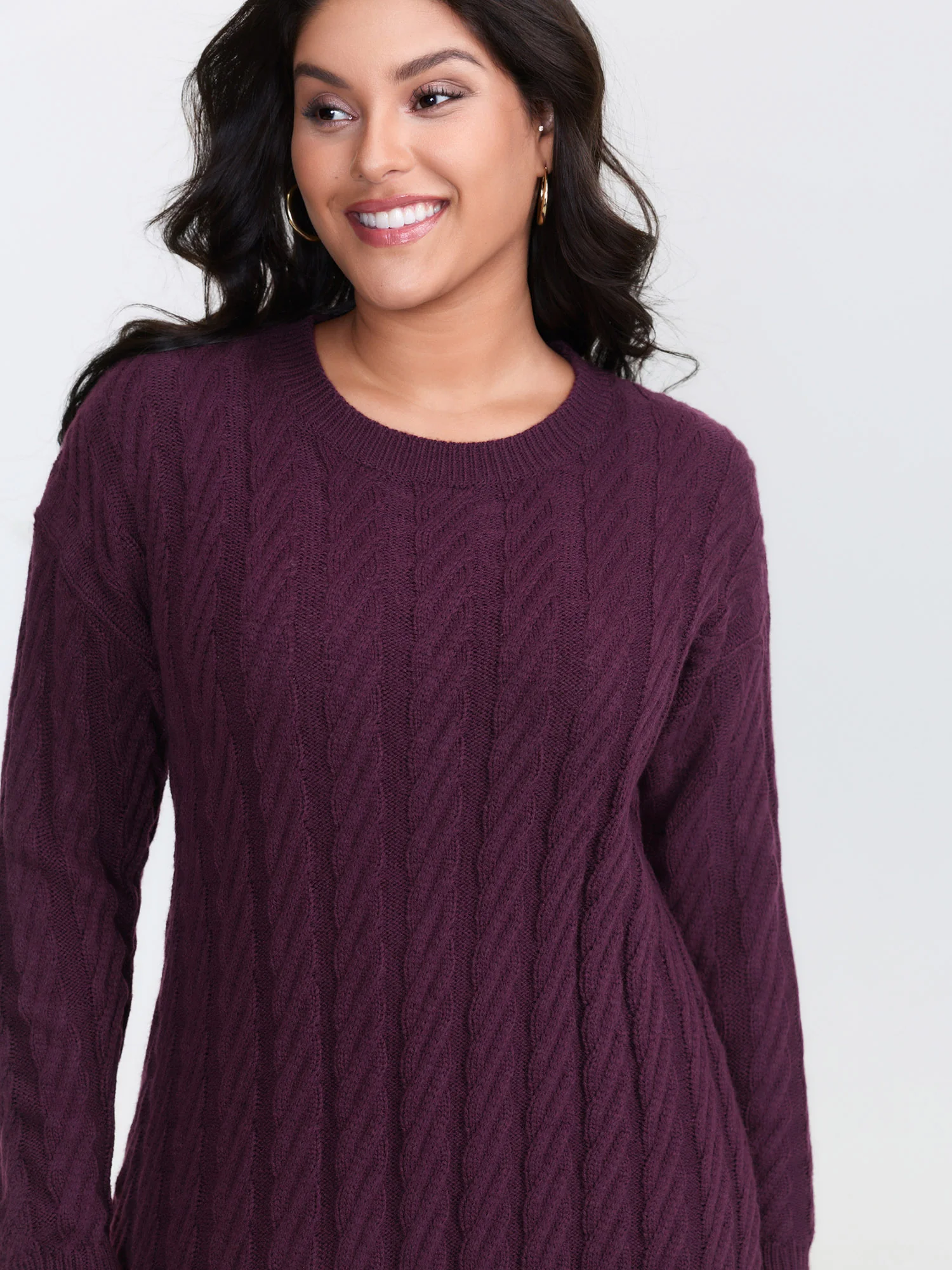 Crew Neck Cable Texture Sweater Dress - Image 2