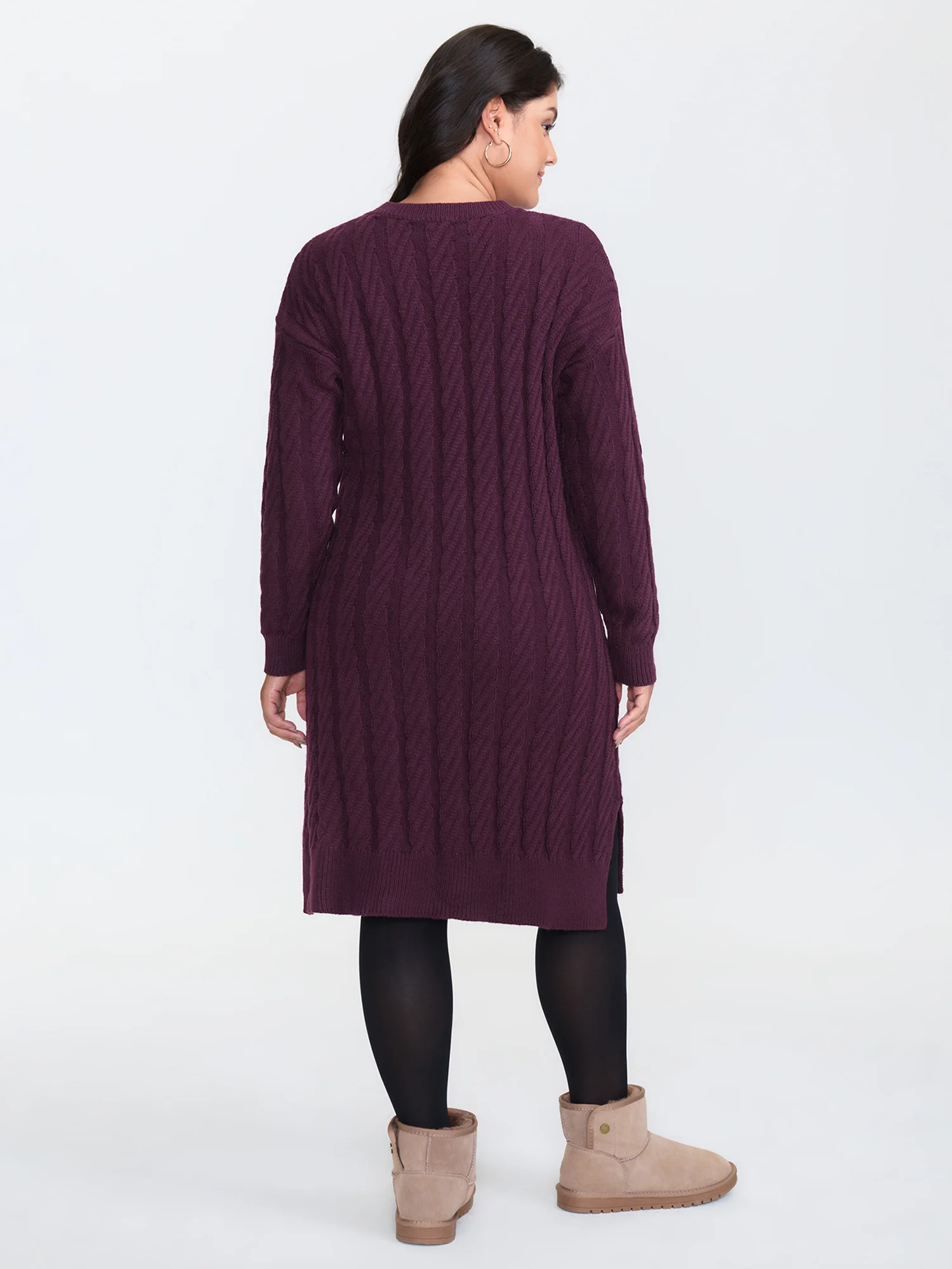 Crew Neck Cable Texture Sweater Dress - Image 5