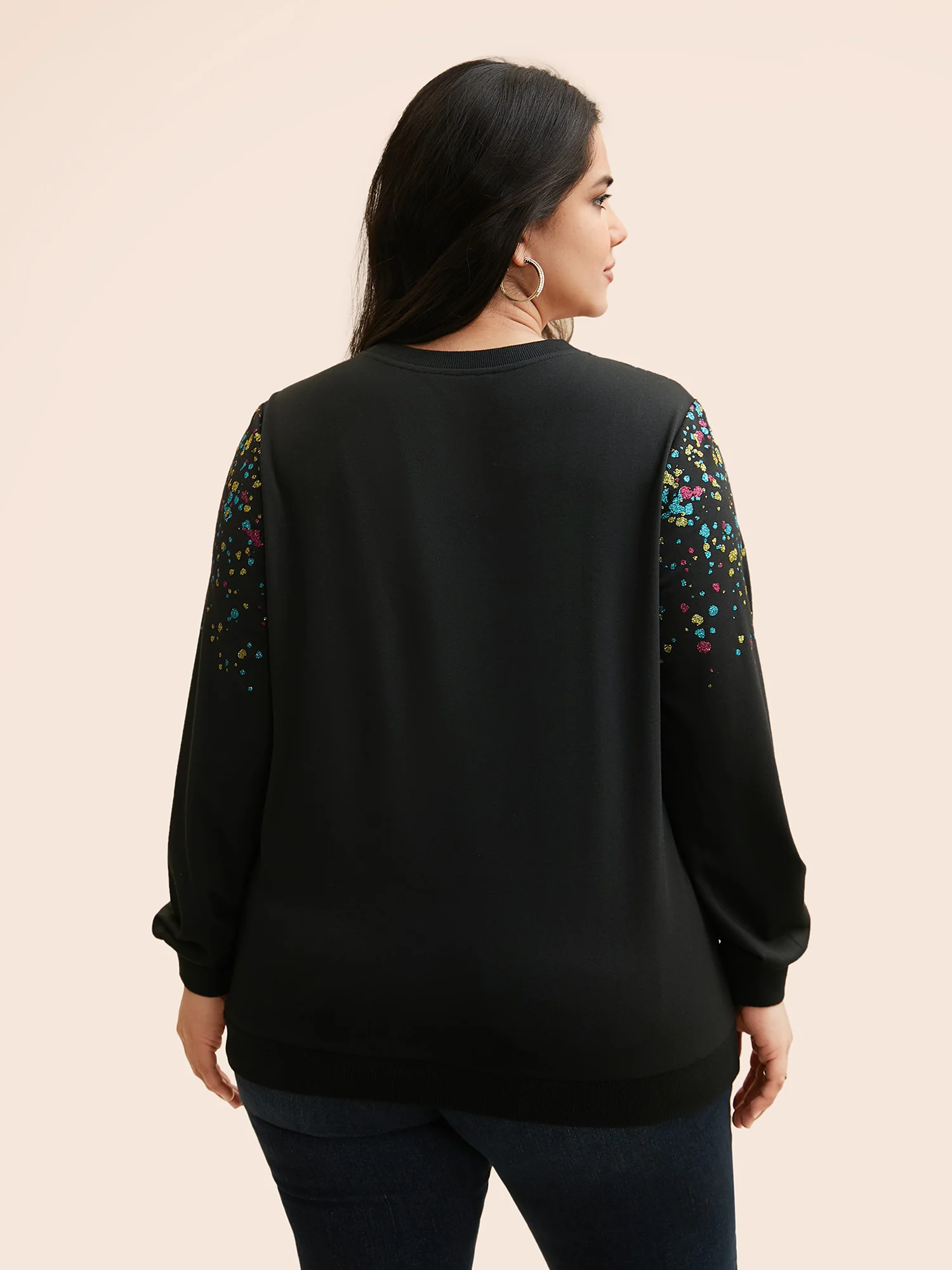 Crew Neck Color Glitter Sweatshirt - Image 2