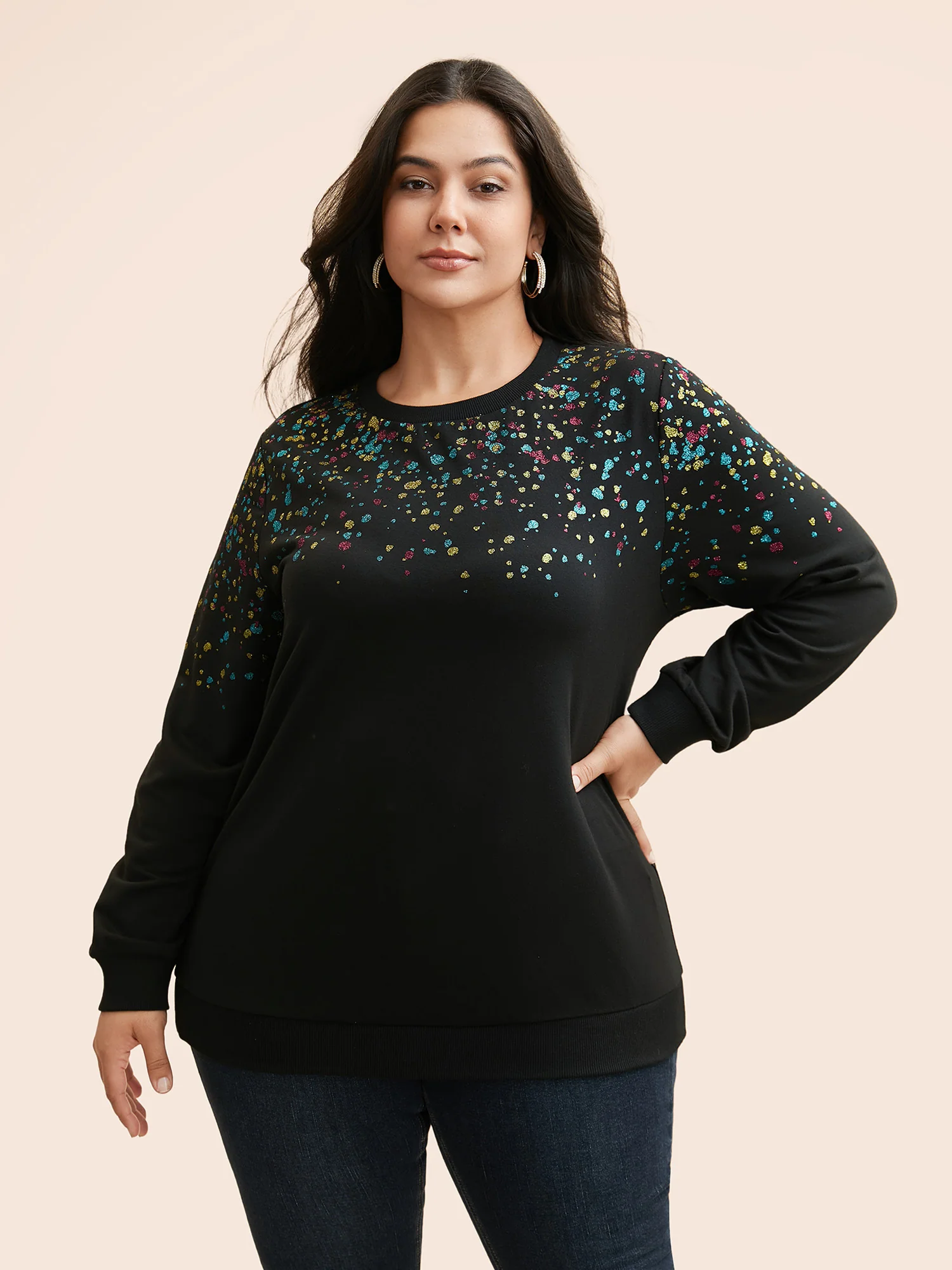 Crew Neck Color Glitter Sweatshirt - Image 3
