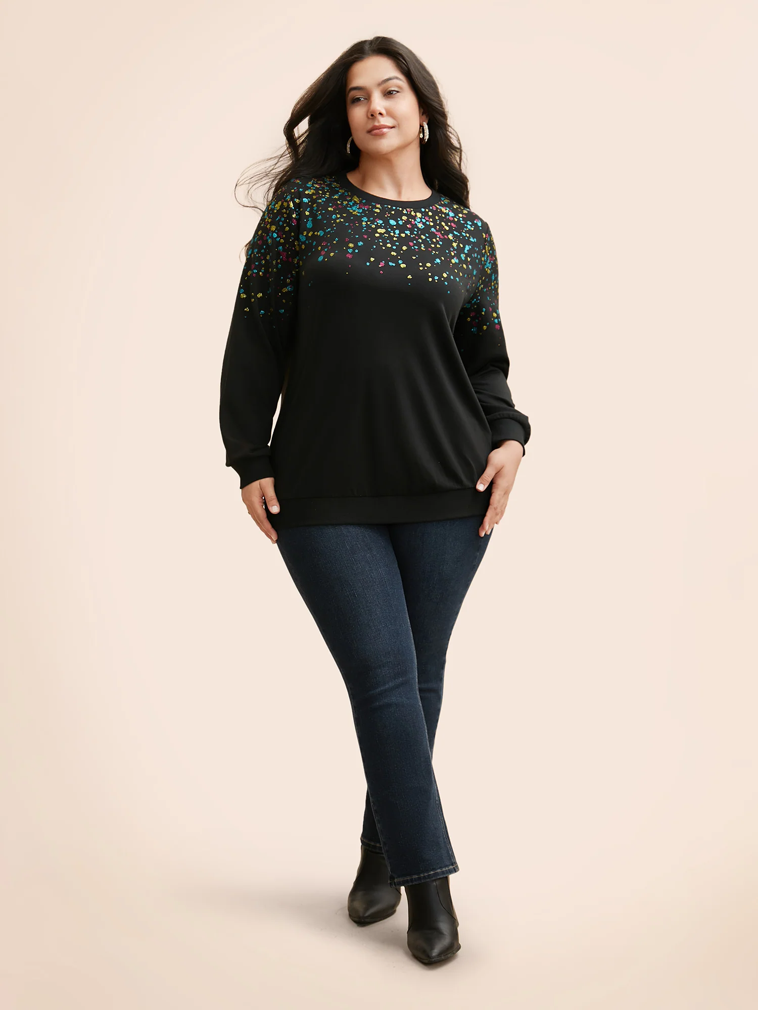 Crew Neck Color Glitter Sweatshirt - Image 4