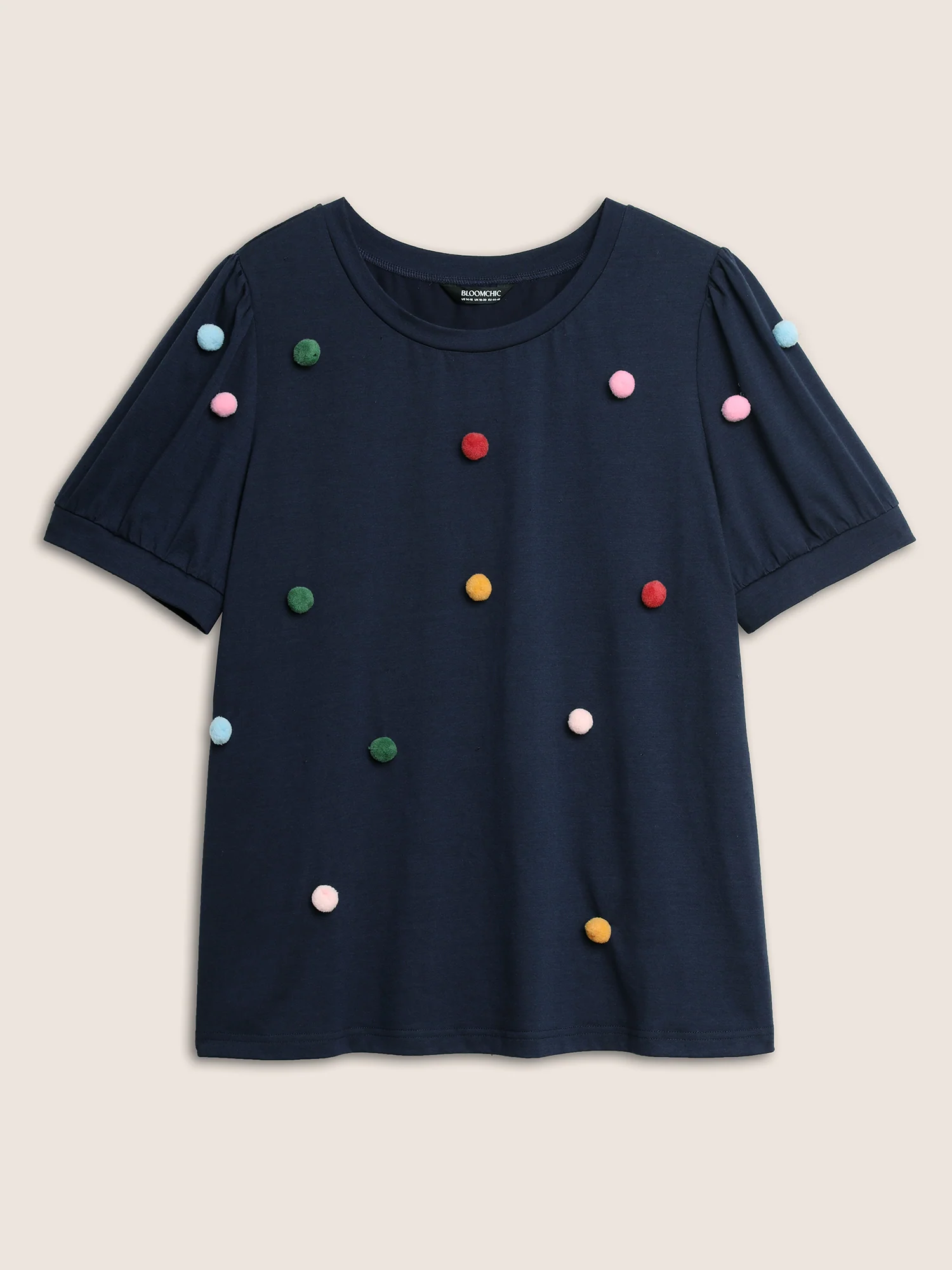 Crew Neck Colored Fluffy Ball T-shirt - Image 7