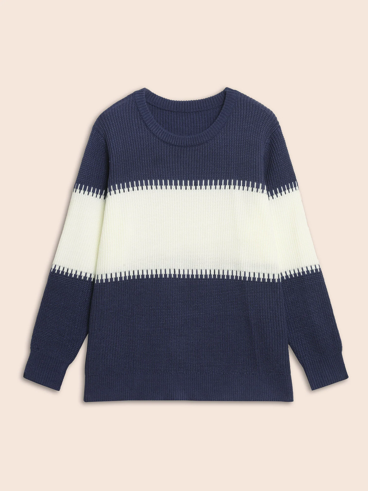 Crew Neck Contrast Patchwork Pullover - Image 8