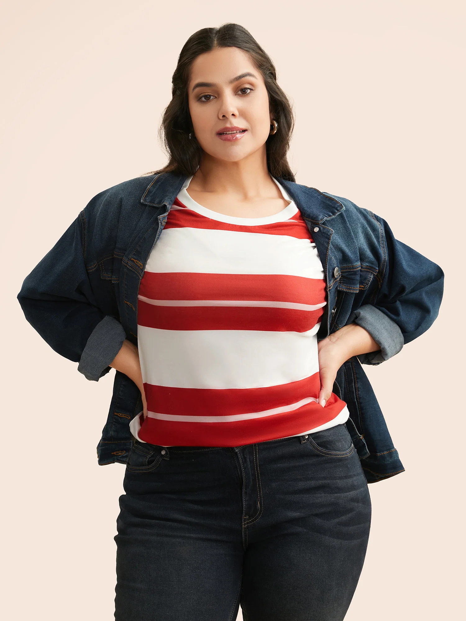 Crew Neck Contrast Striped T-shirt - Image 2
