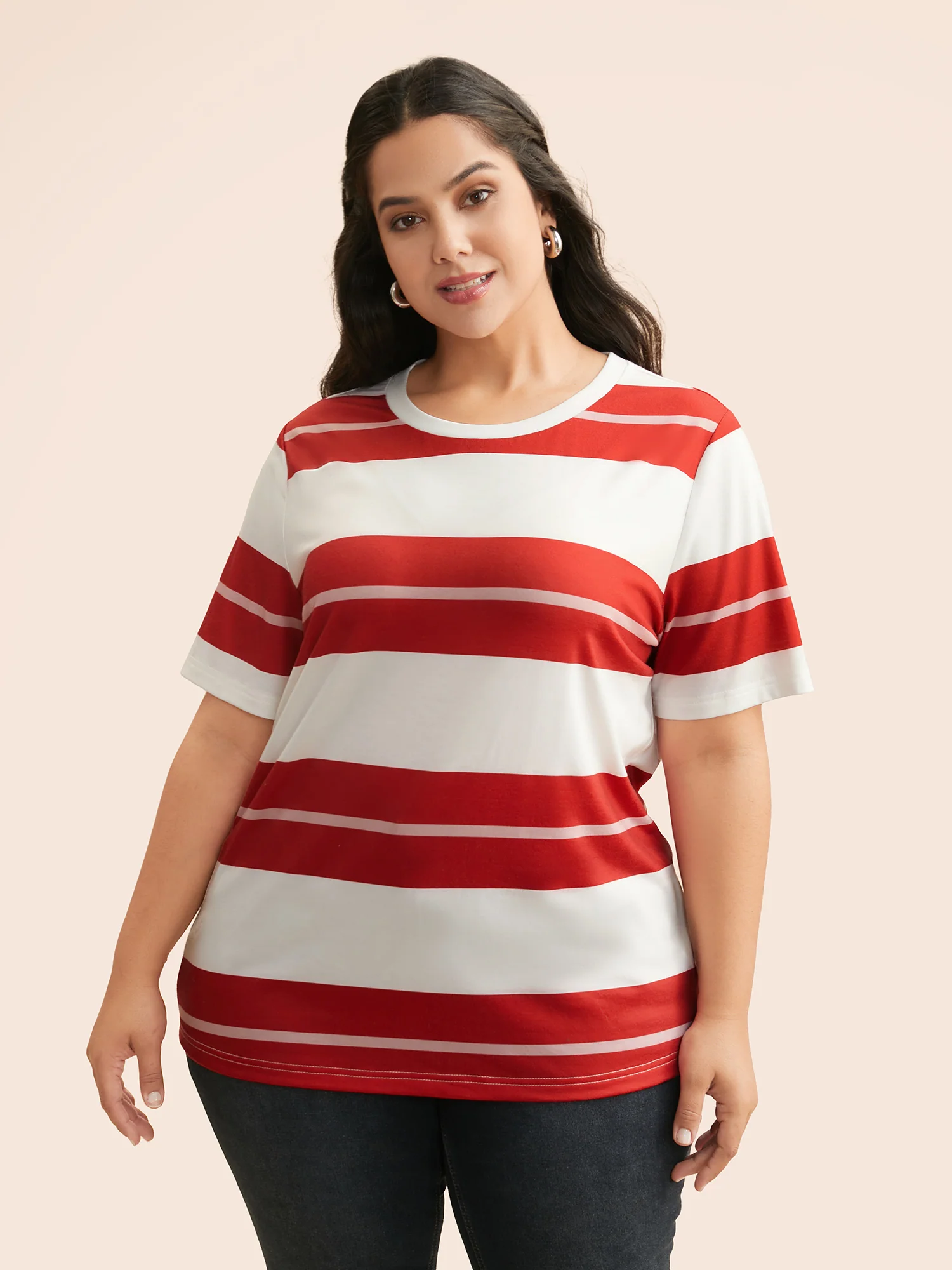 Crew Neck Contrast Striped T-shirt - Image 3