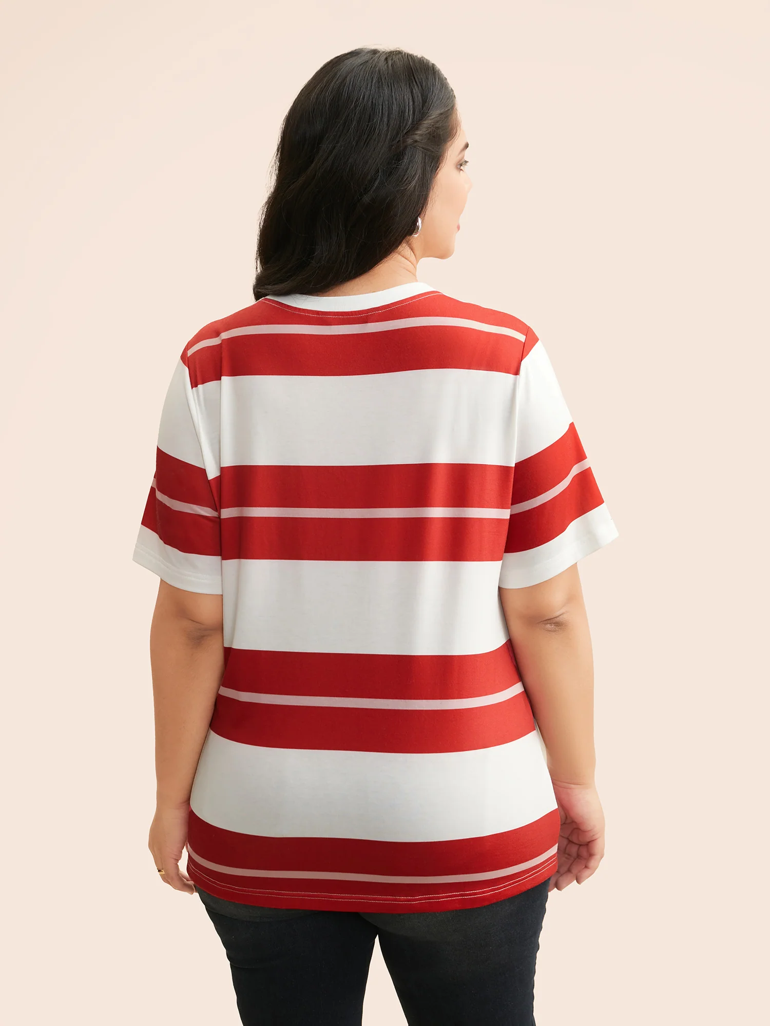 Crew Neck Contrast Striped T-shirt - Image 4