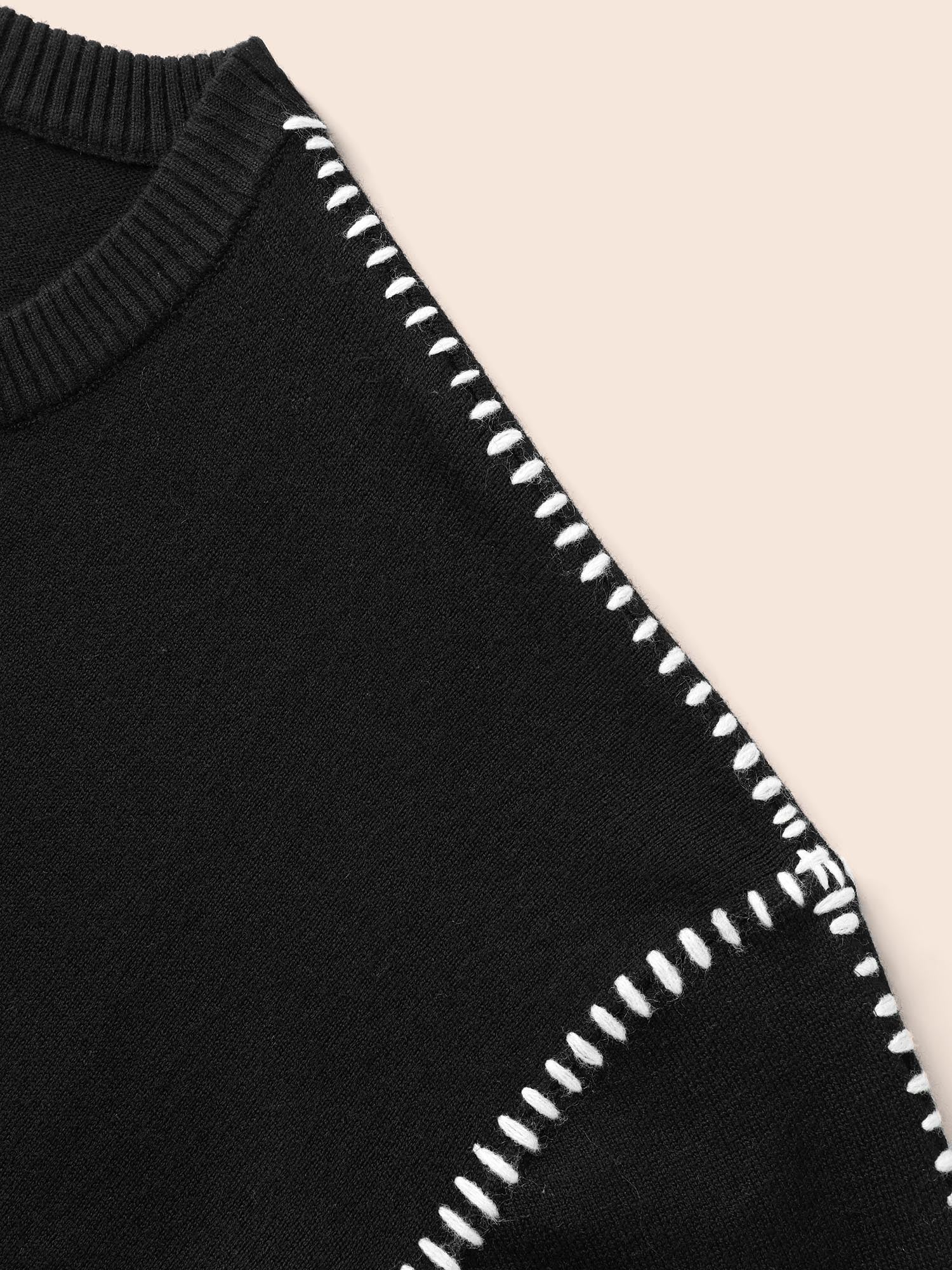 Crew Neck Contrast Trim Drop Shoulder Pullover - Image 5