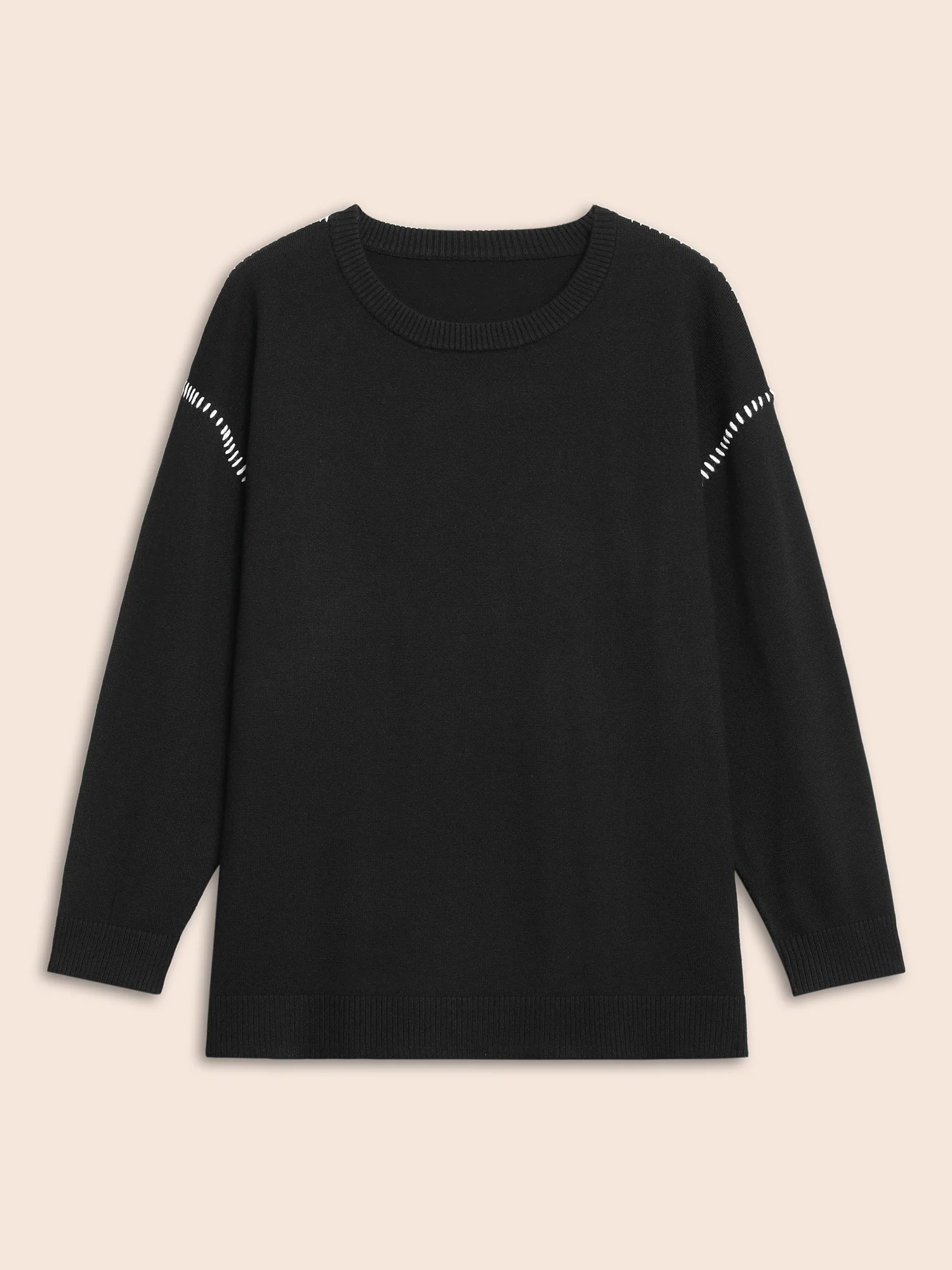 Crew Neck Contrast Trim Drop Shoulder Pullover - Image 7