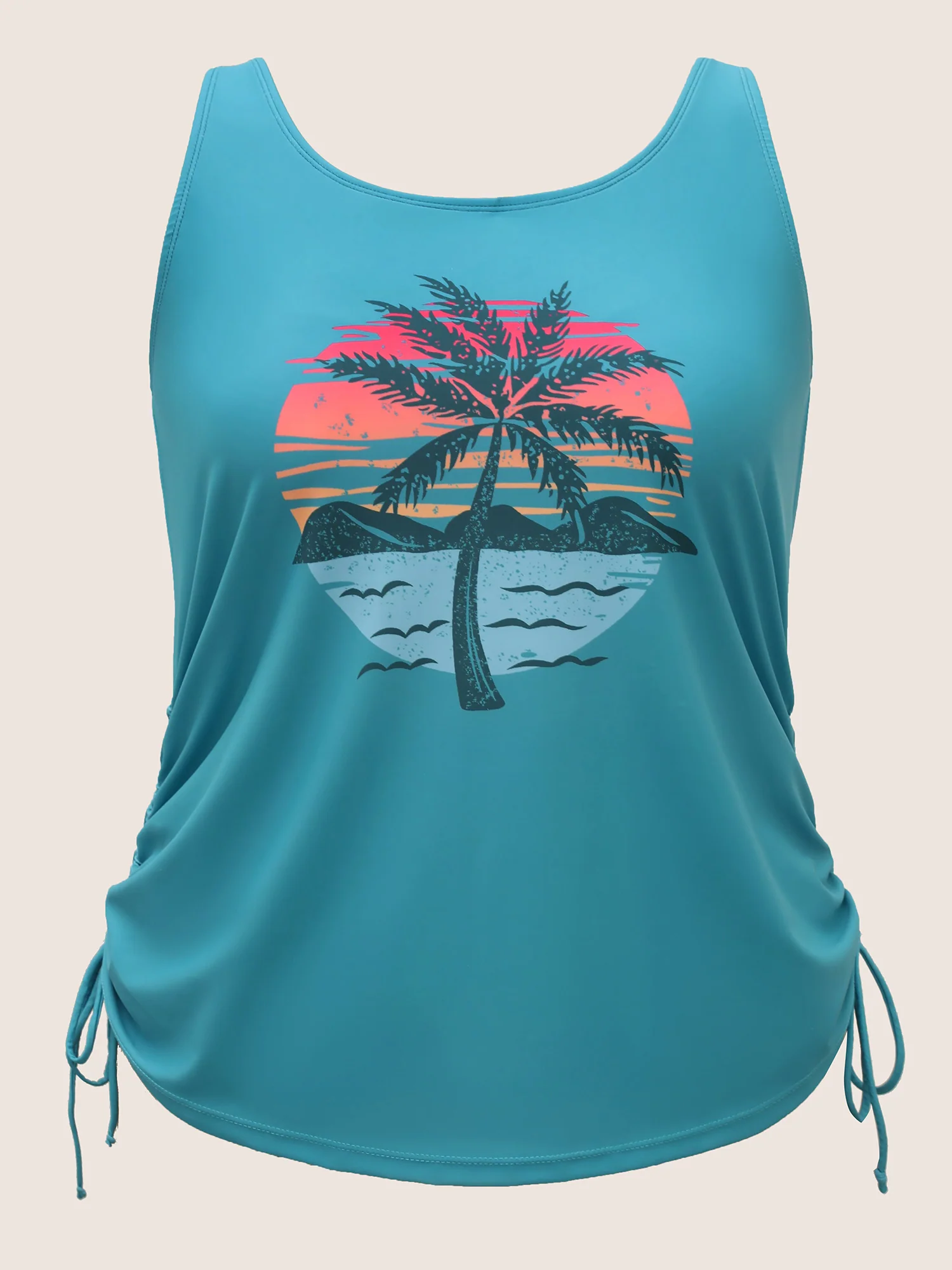 Island Print Drawstring Adjustable Swim Top - Image 15