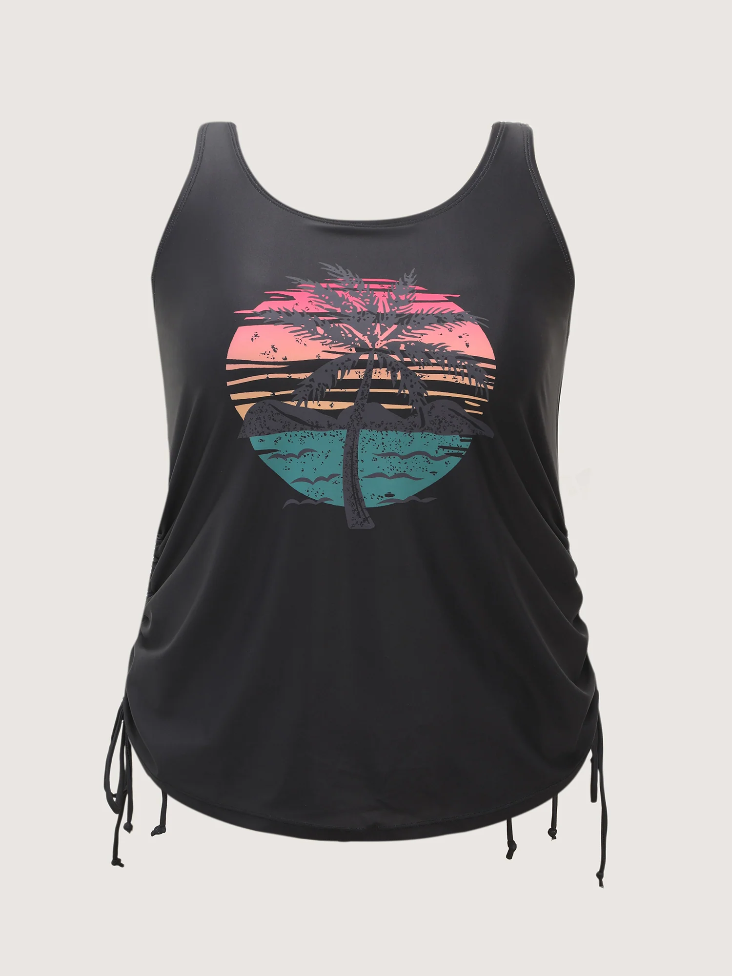 Island Print Drawstring Adjustable Swim Top - Image 23