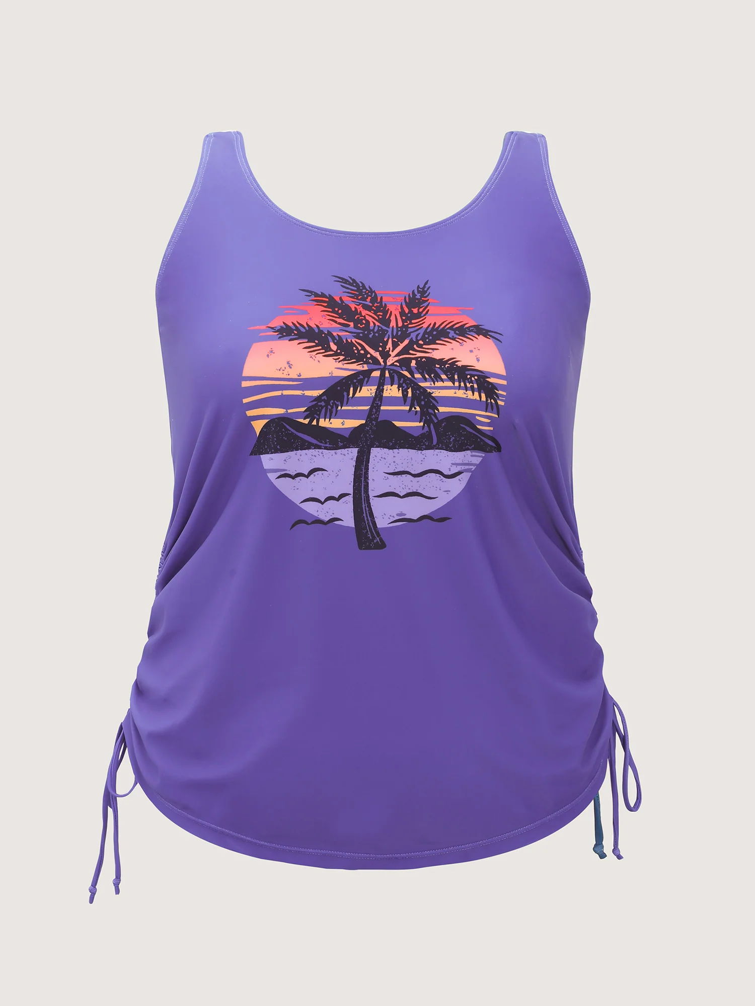 Island Print Drawstring Adjustable Swim Top - Image 36