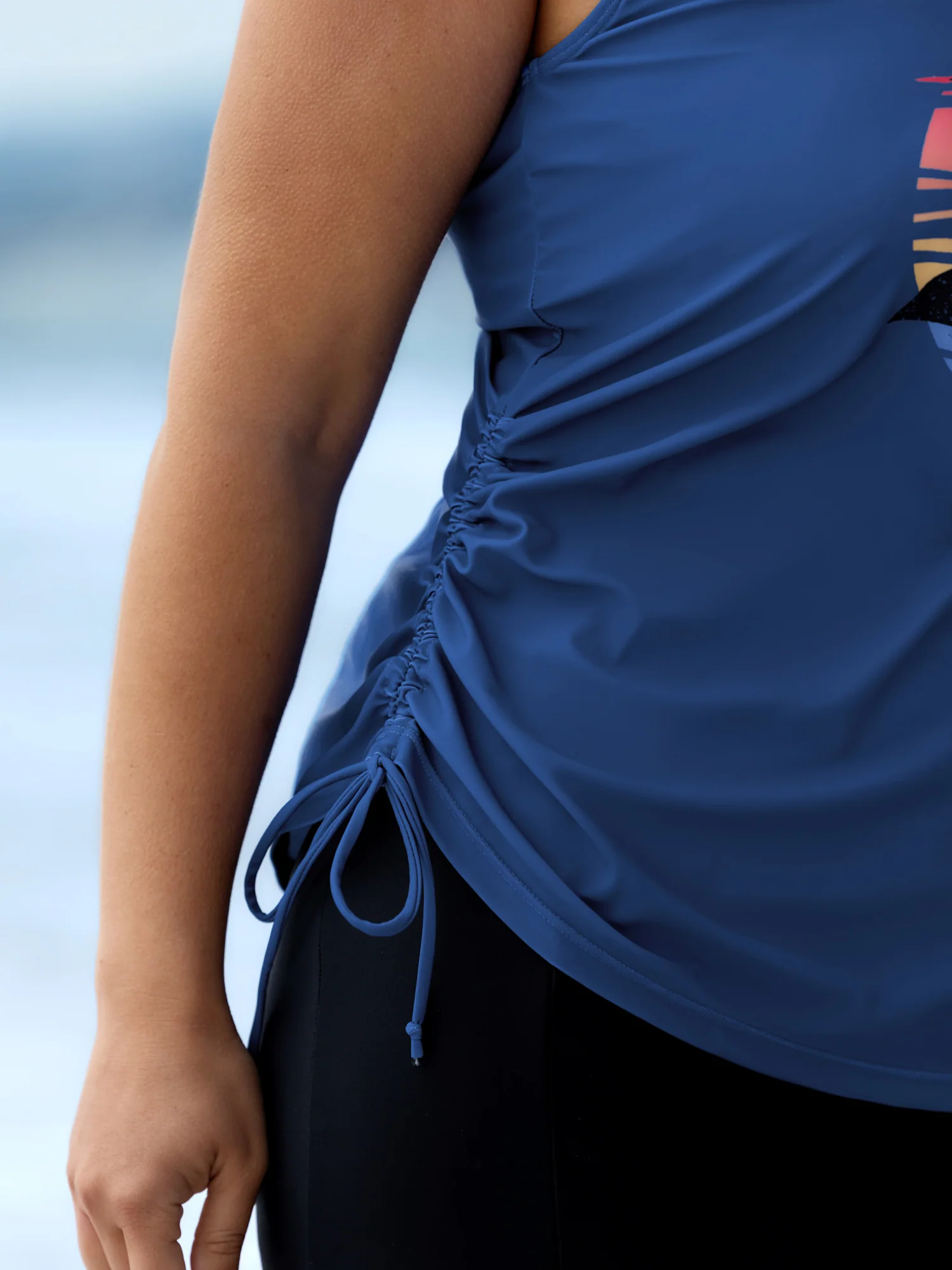 Island Print Drawstring Adjustable Swim Top - Image 4