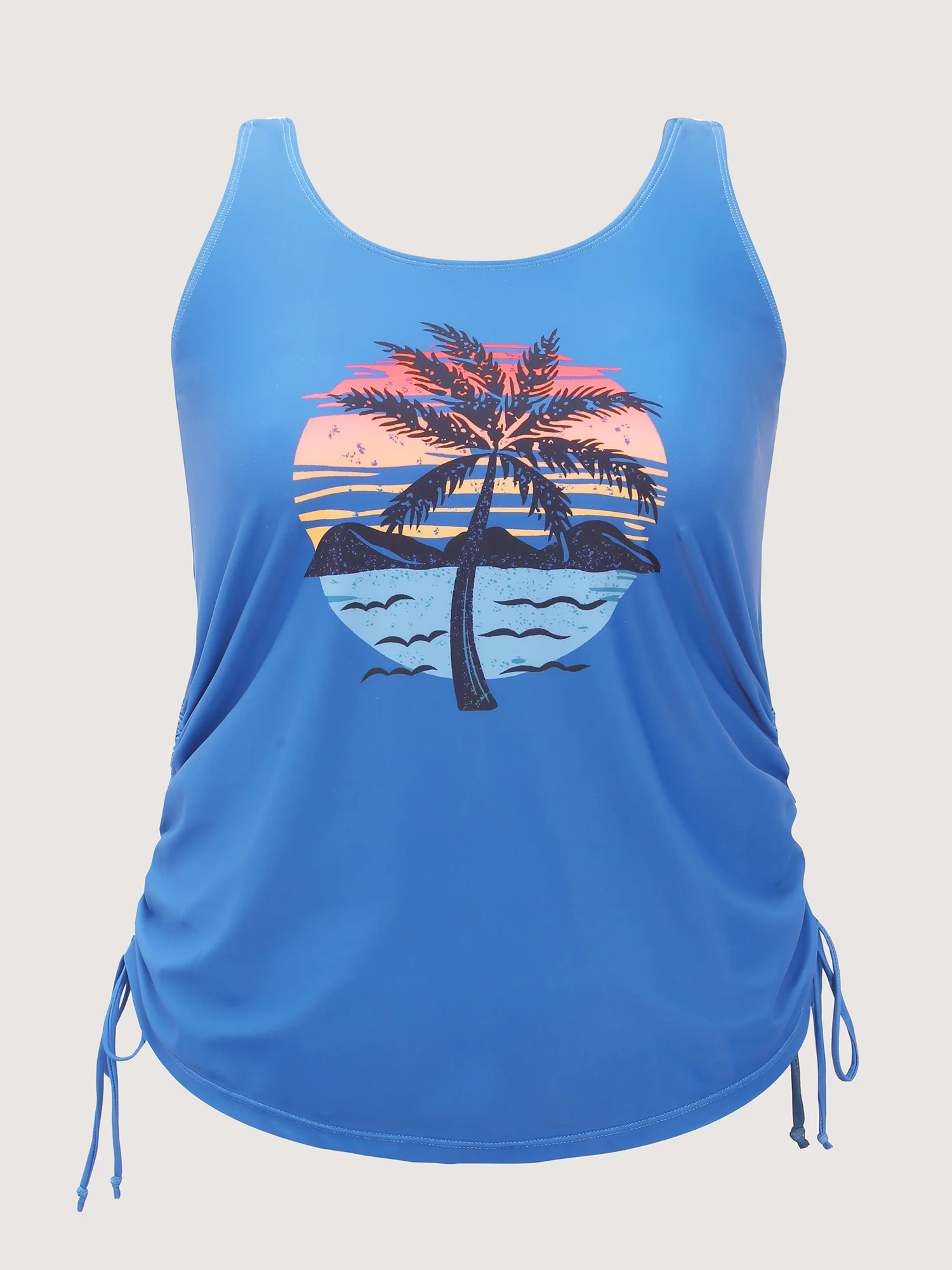 Island Print Drawstring Adjustable Swim Top - Image 43