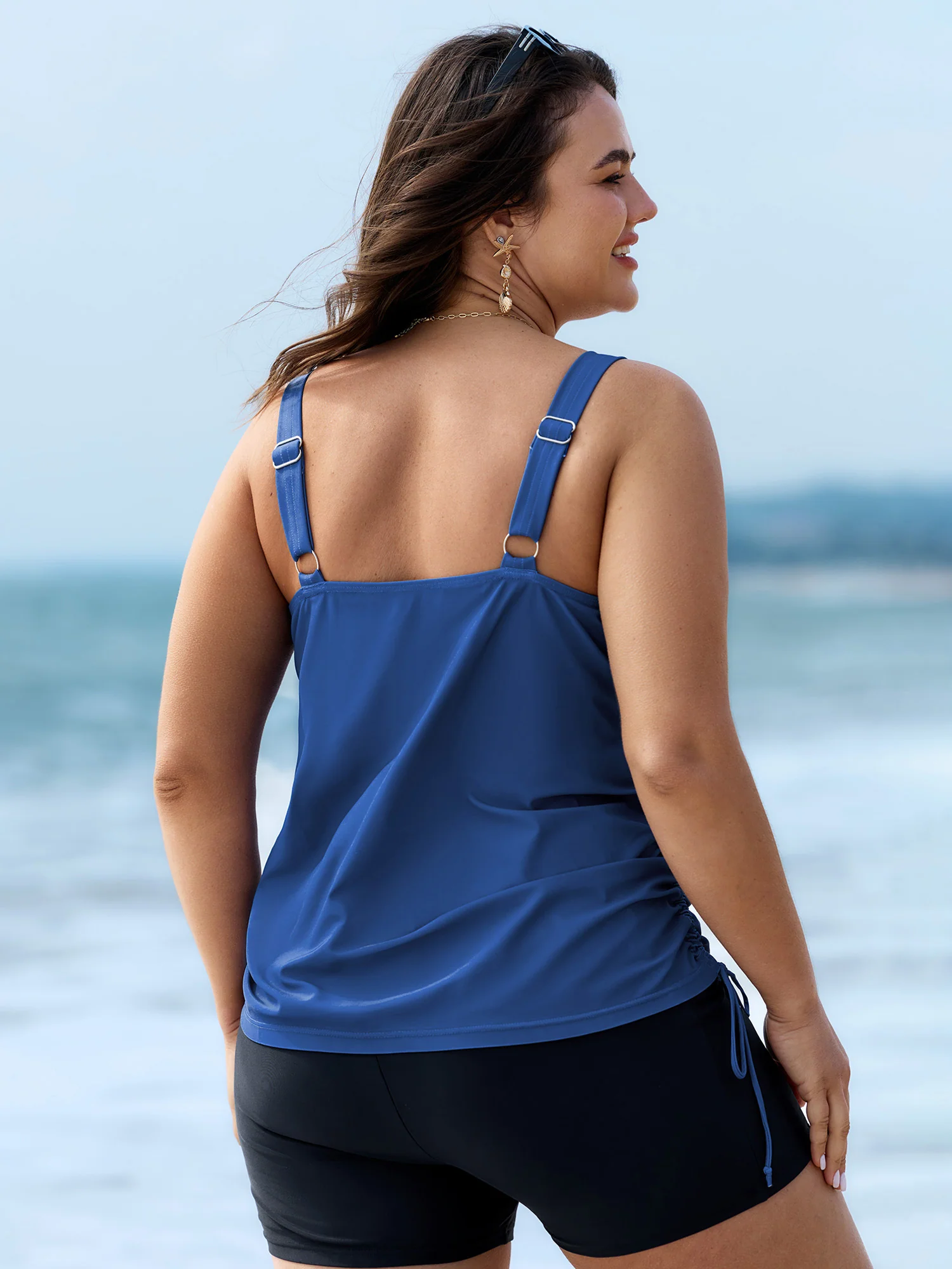 Island Print Drawstring Adjustable Swim Top - Image 5