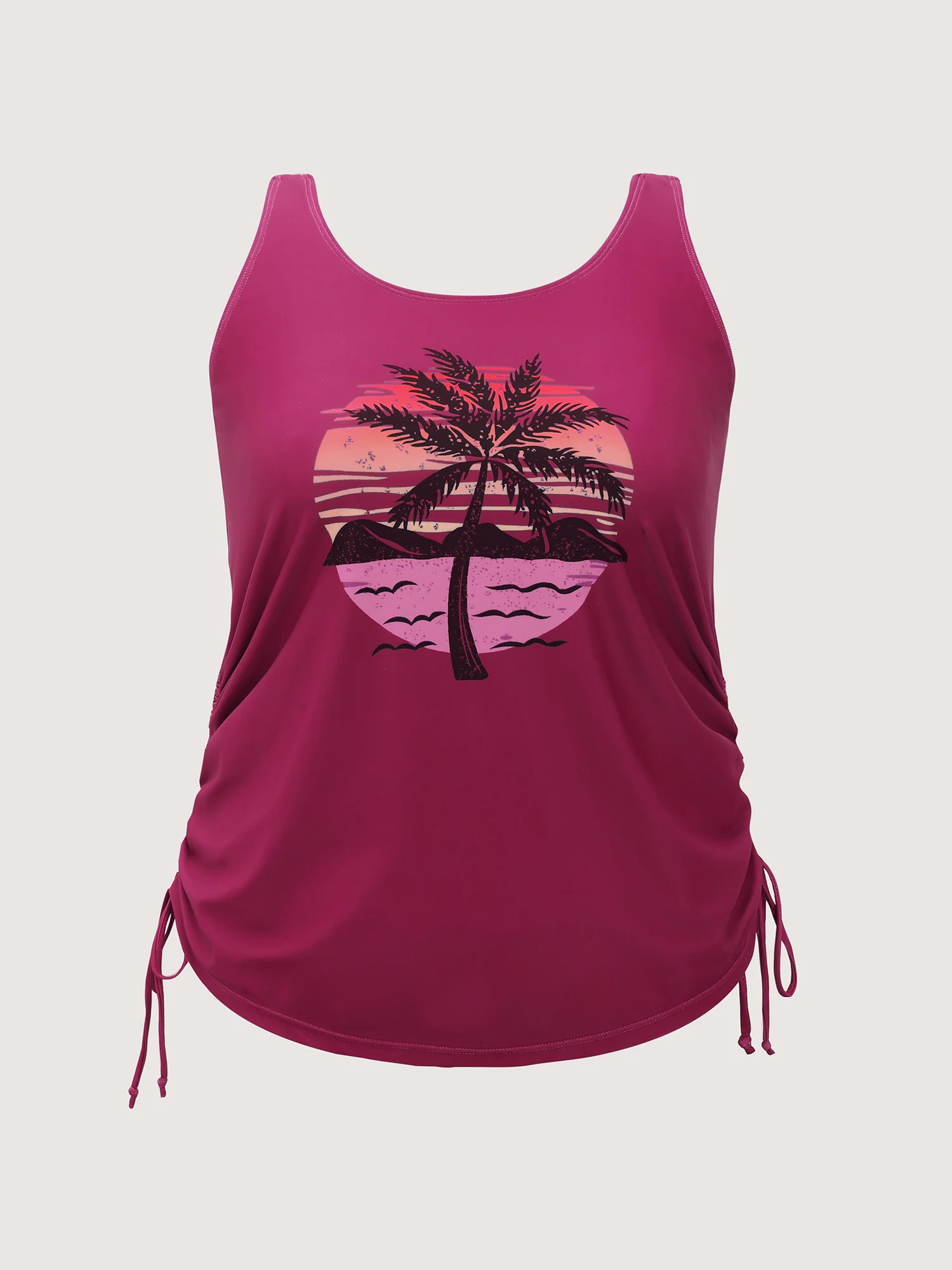 Island Print Drawstring Adjustable Swim Top - Image 51