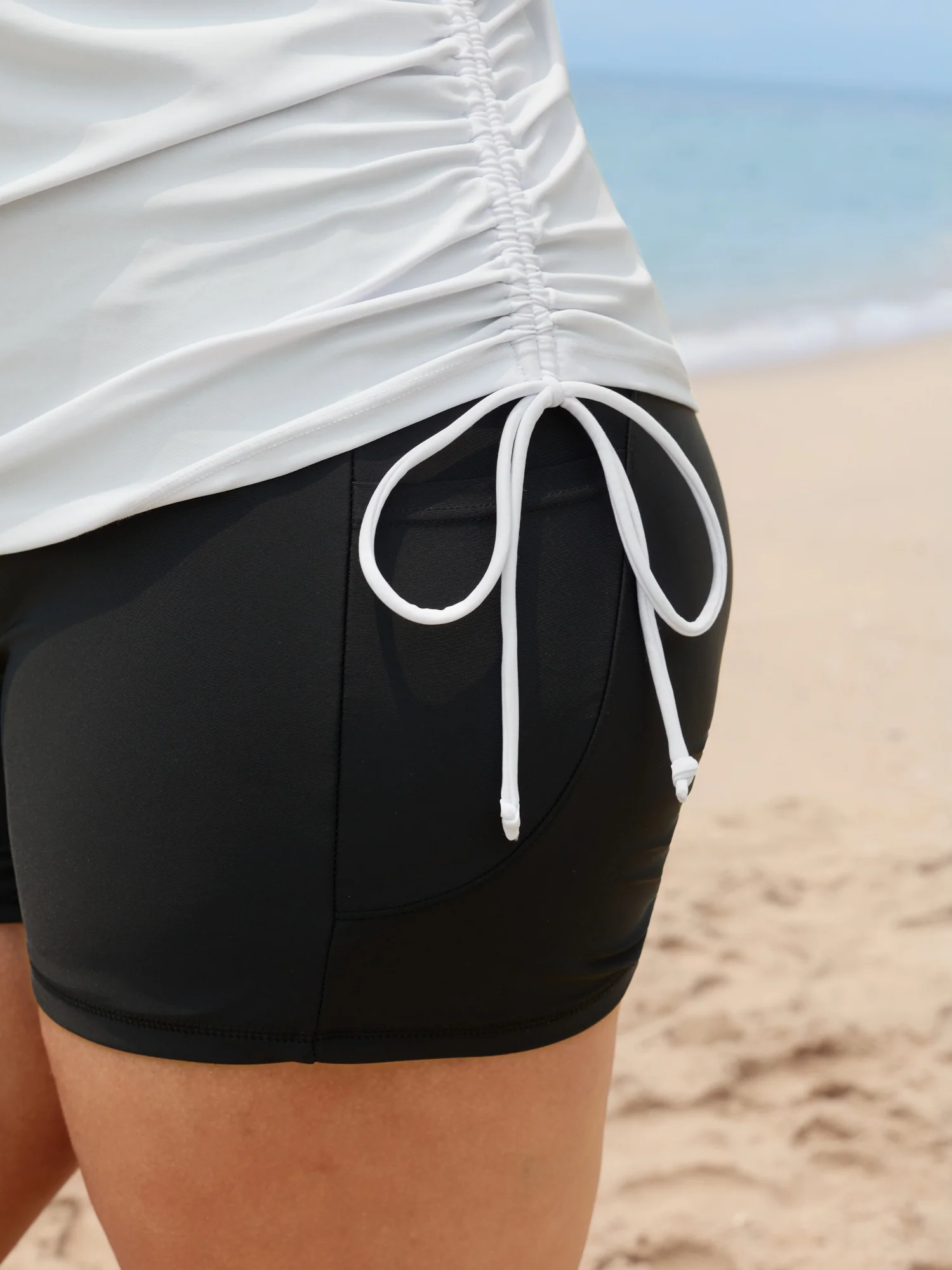 Island Print Drawstring Adjustable Swim Top - Image 59