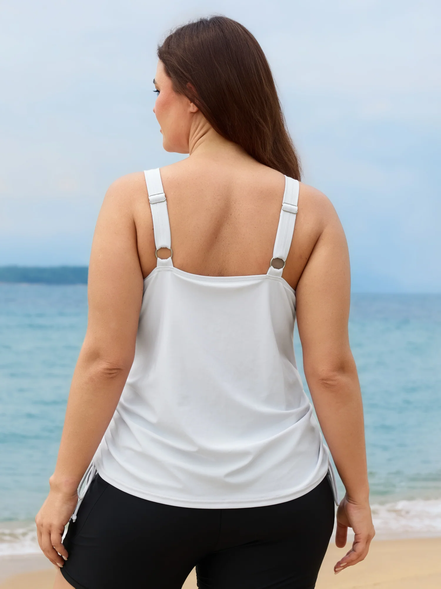 Island Print Drawstring Adjustable Swim Top - Image 60
