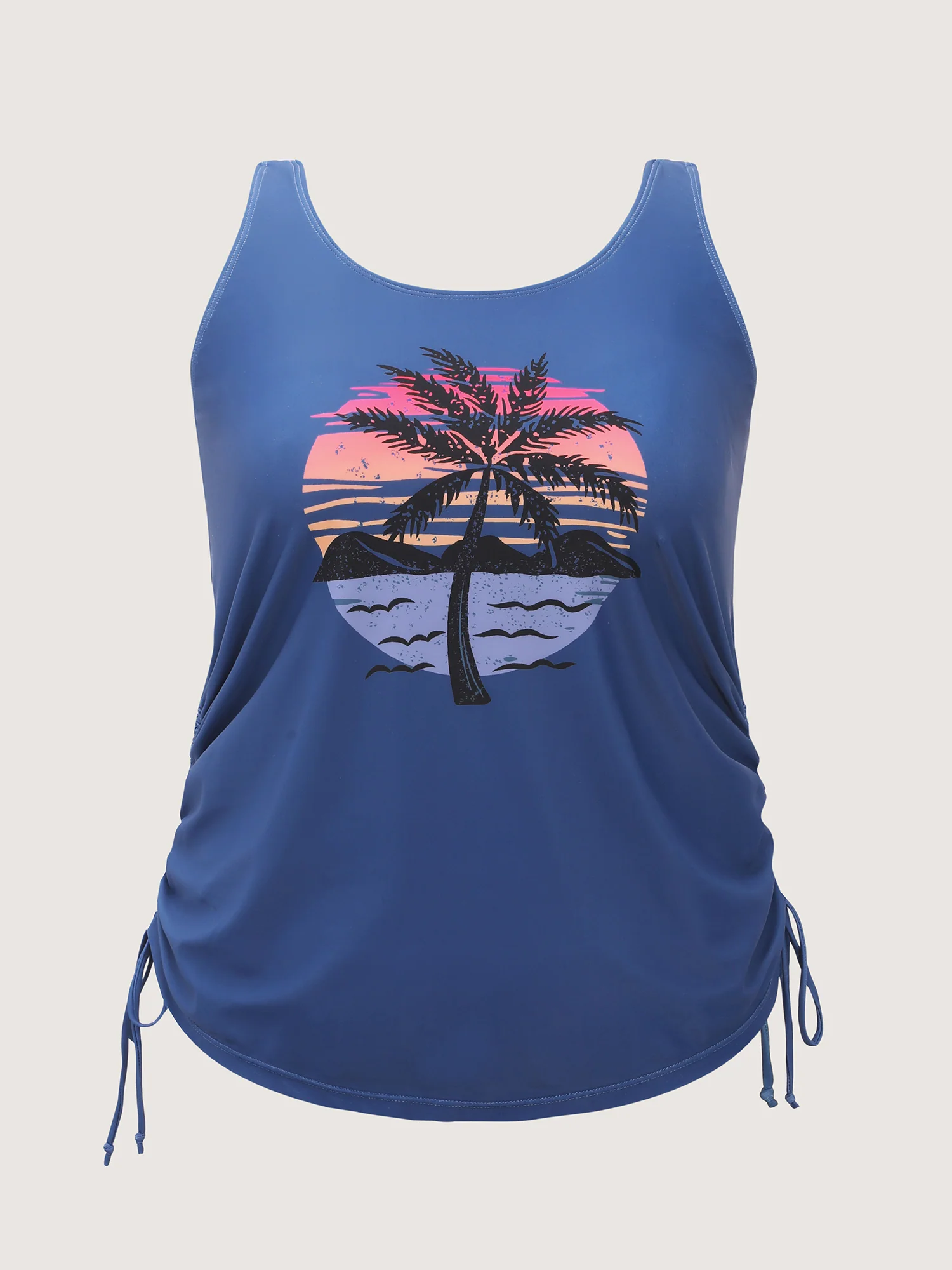 Island Print Drawstring Adjustable Swim Top - Image 8