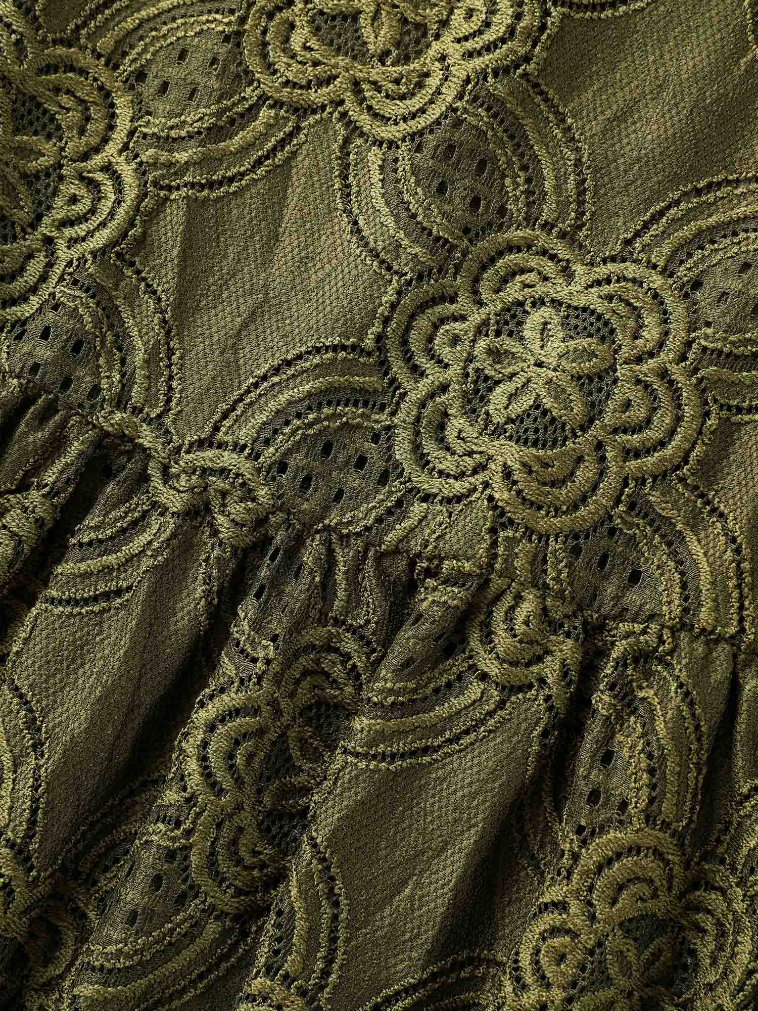 Crew Neck Crochet Lace Lantern Sleeve Blouse - Image 5
