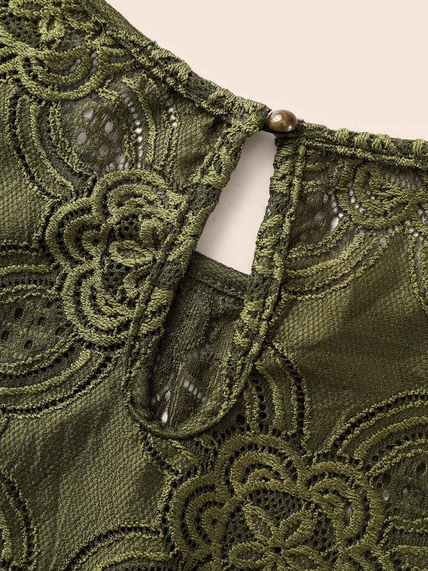 Crew Neck Crochet Lace Lantern Sleeve Blouse - Image 6