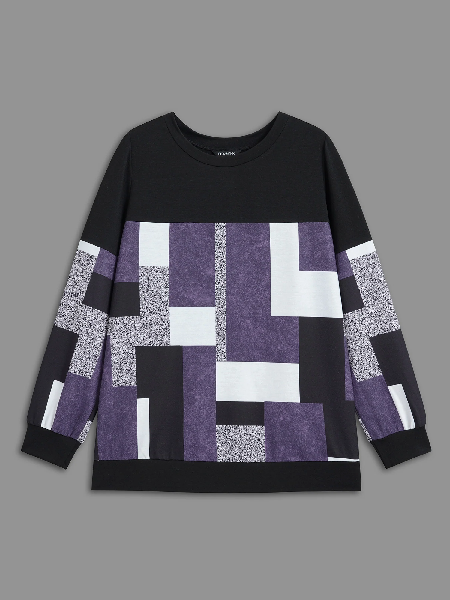 Crew Neck Geometric Patchwork Sweatshirt - Image 8