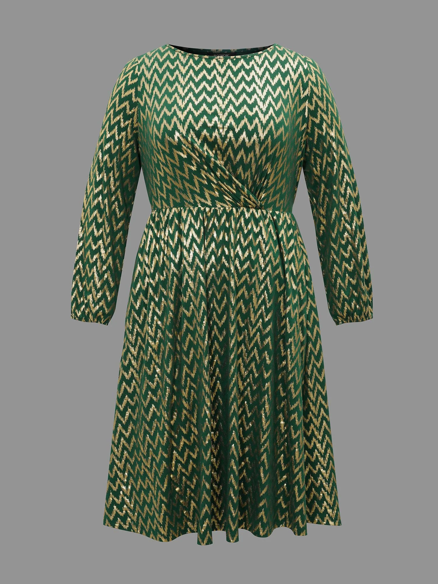 Crew Neck Glitter Geometric Gathered Dress - Image 8