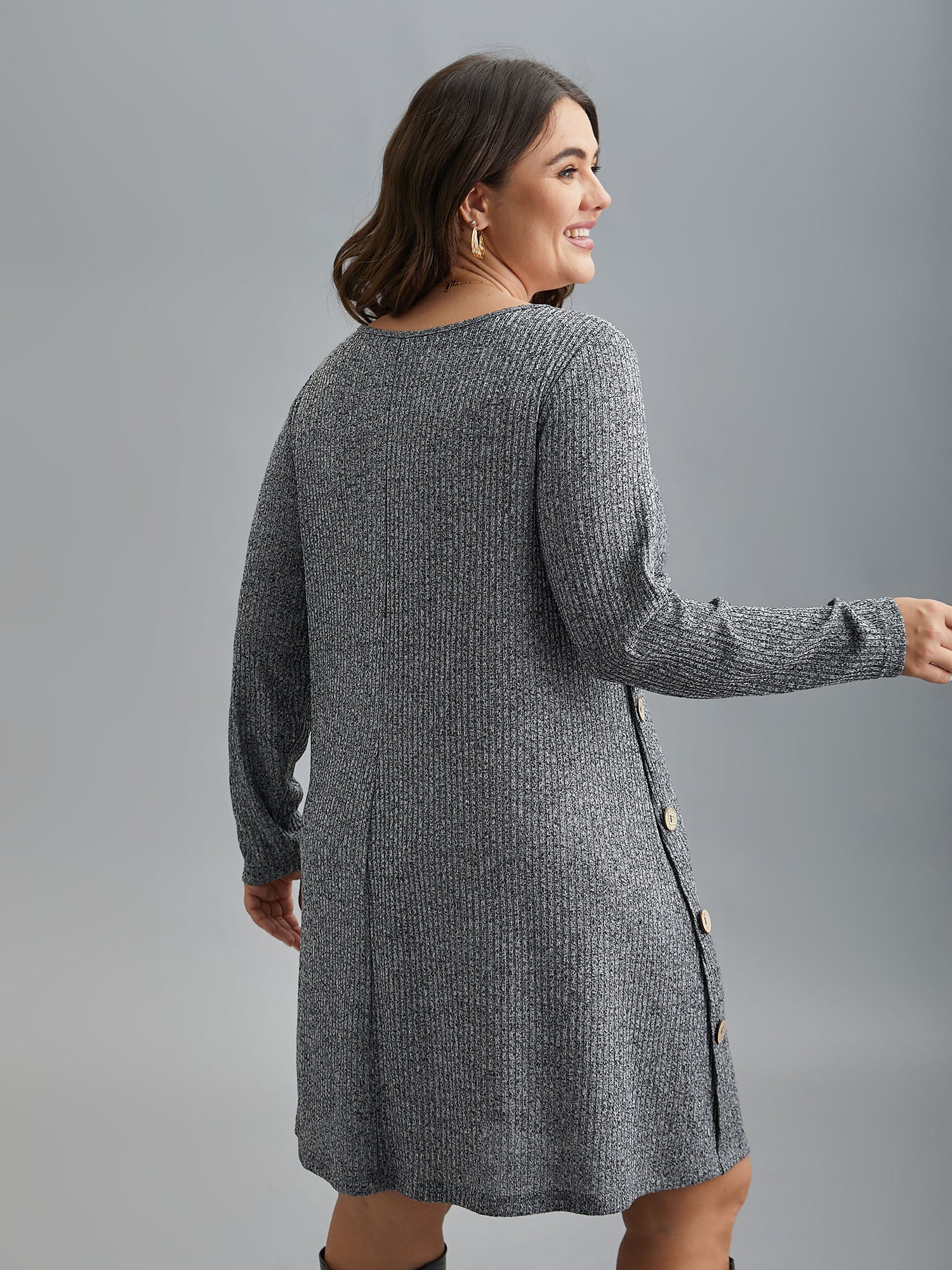 Crew Neck HeatherRibbed Knit Dress - Image 6
