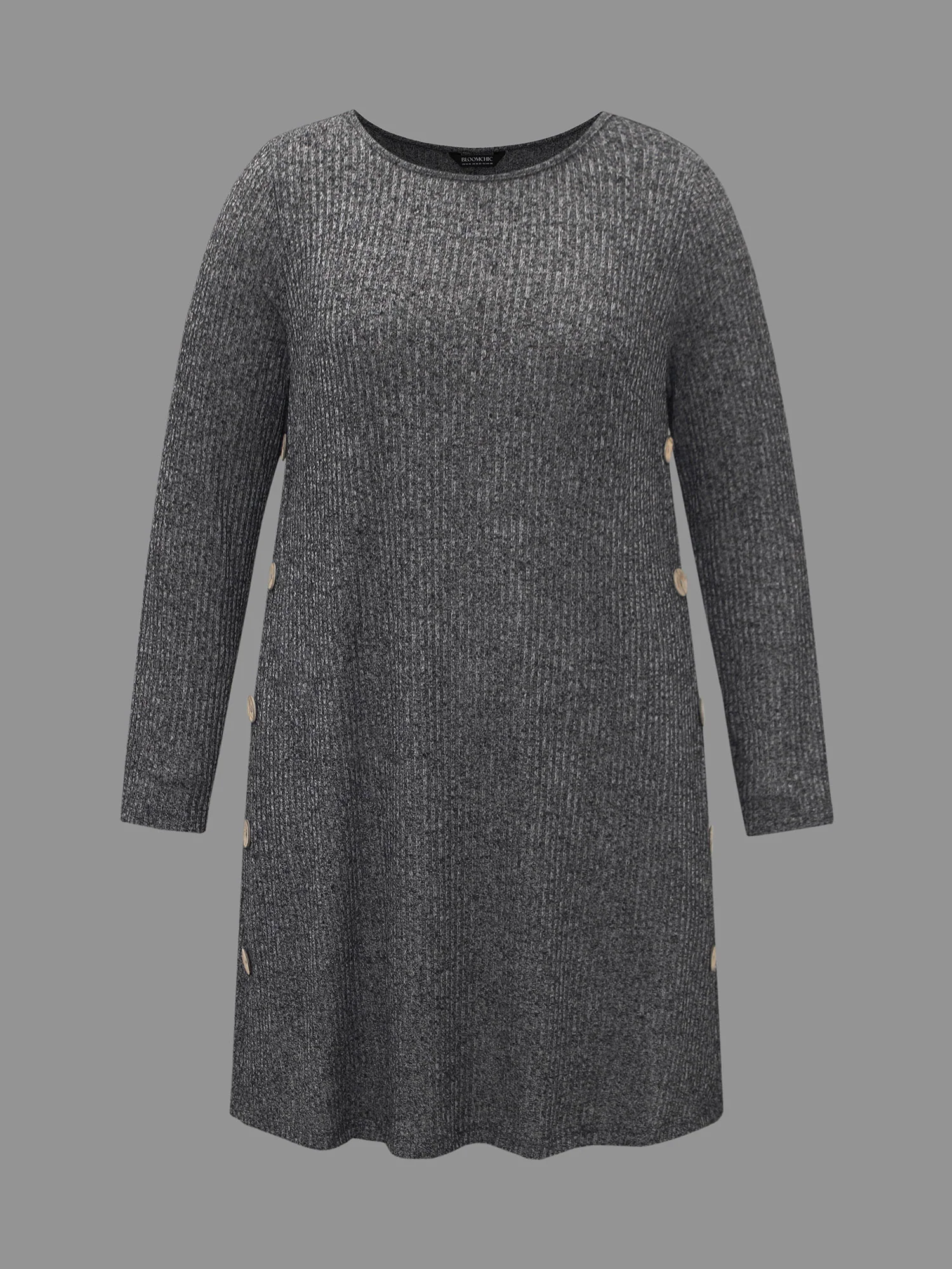 Crew Neck HeatherRibbed Knit Dress - Image 9