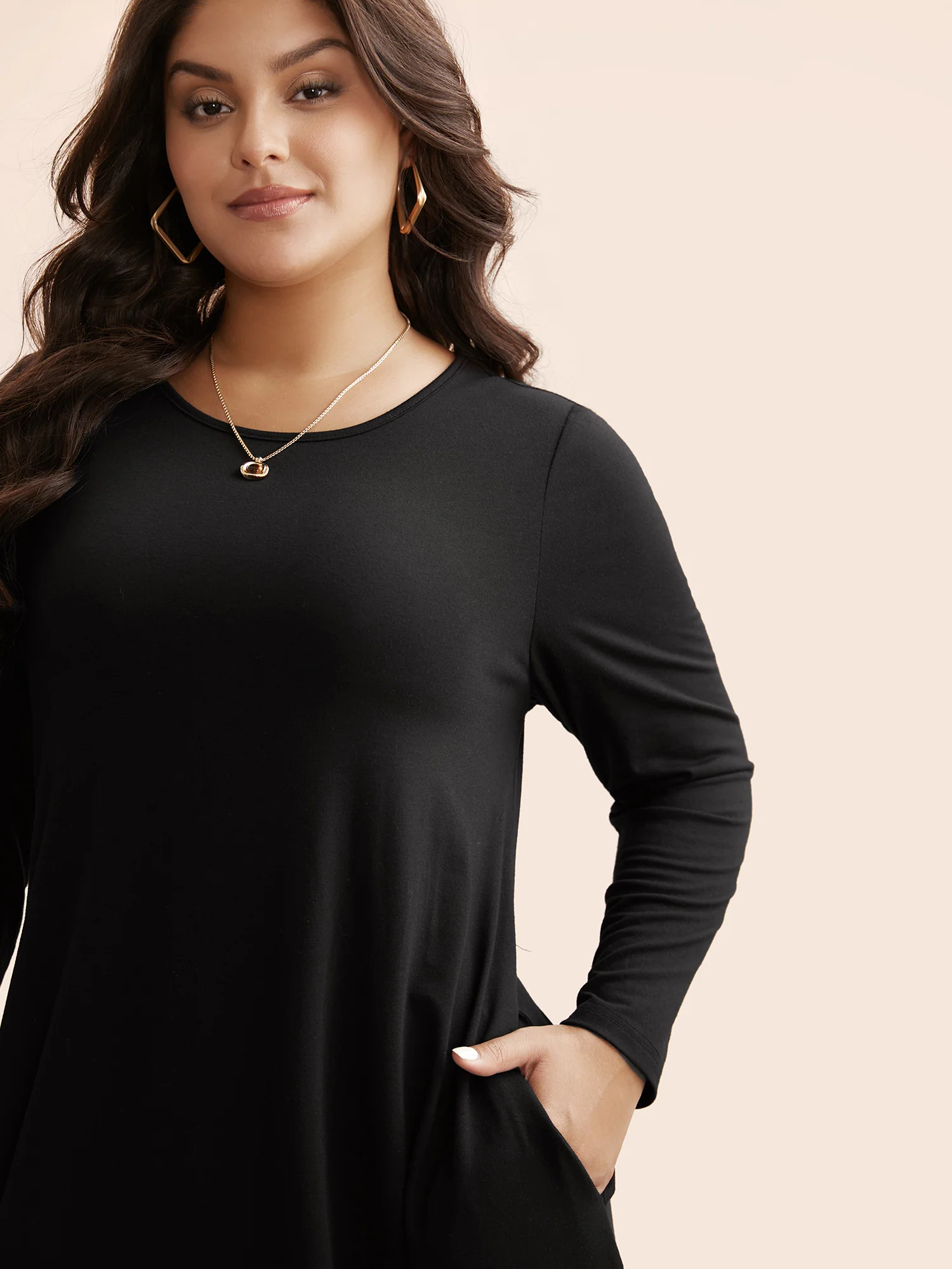 Crew Neck High Stretchy Knit Dress - Image 2