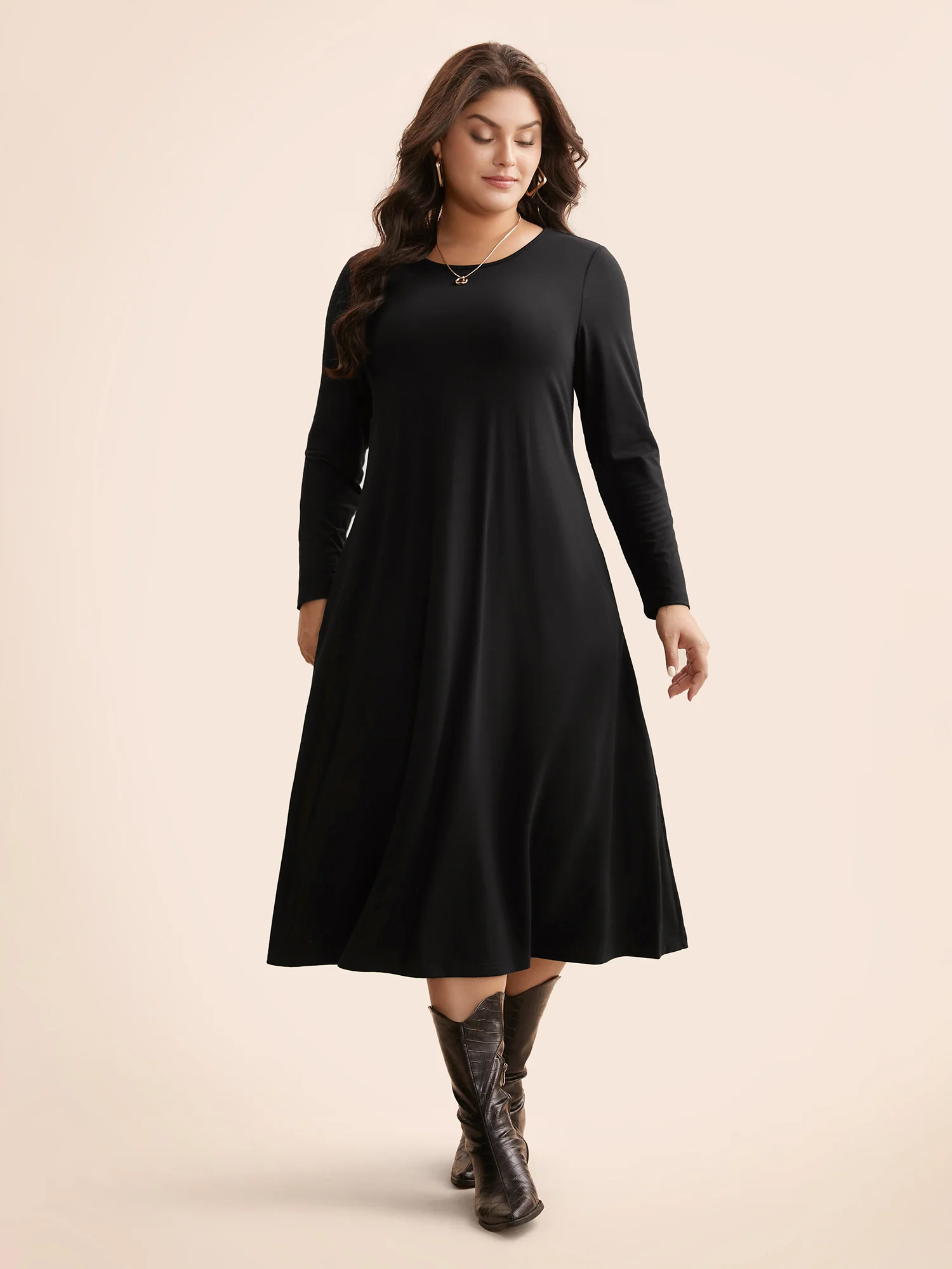 Crew Neck High Stretchy Knit Dress - Image 3