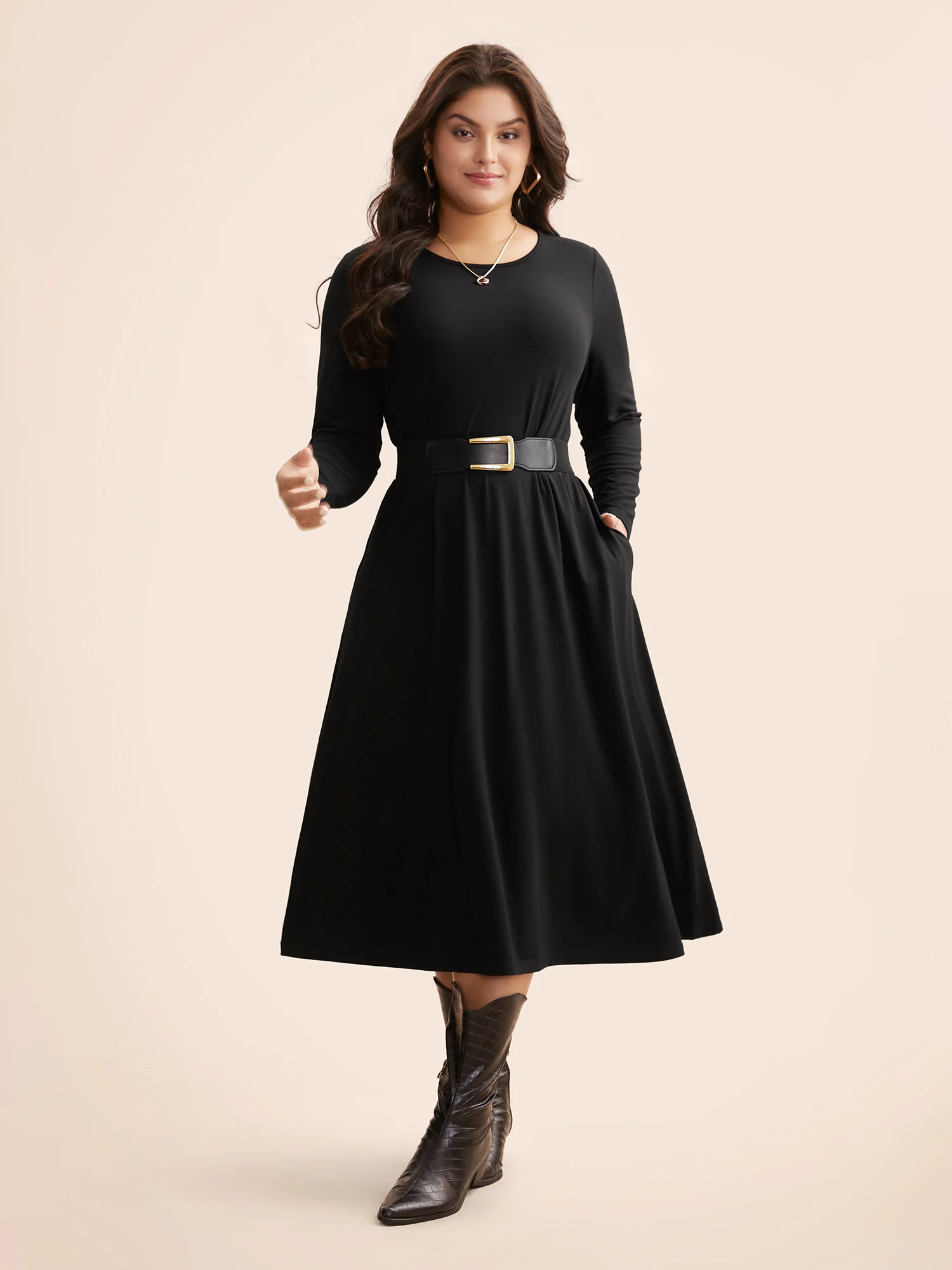 Crew Neck High Stretchy Knit Dress - Image 4