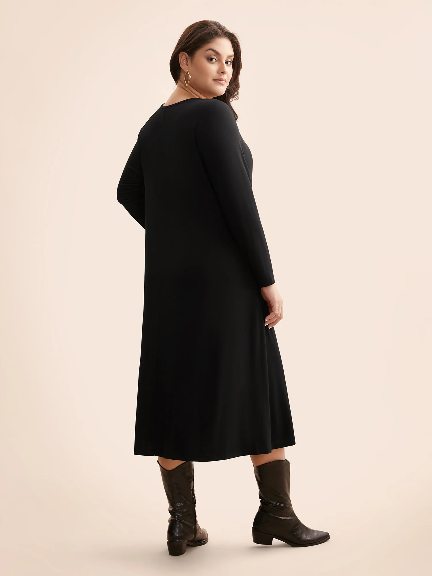Crew Neck High Stretchy Knit Dress - Image 5