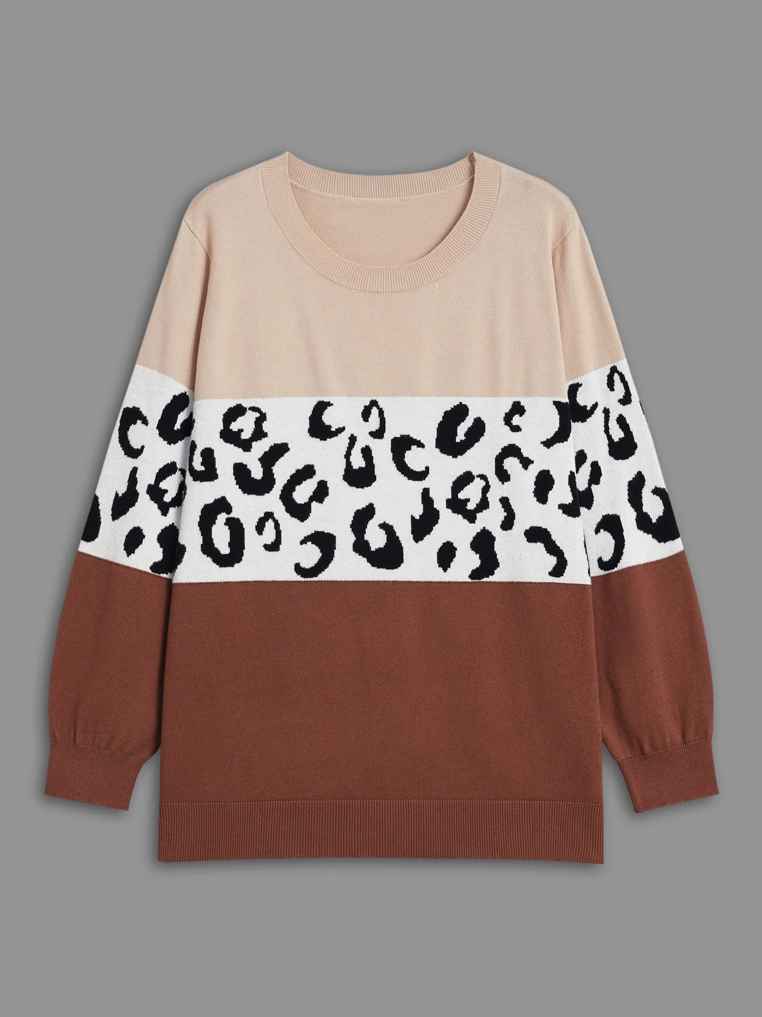 Crew Neck Leopard Print Contrast Pullover - Image 8