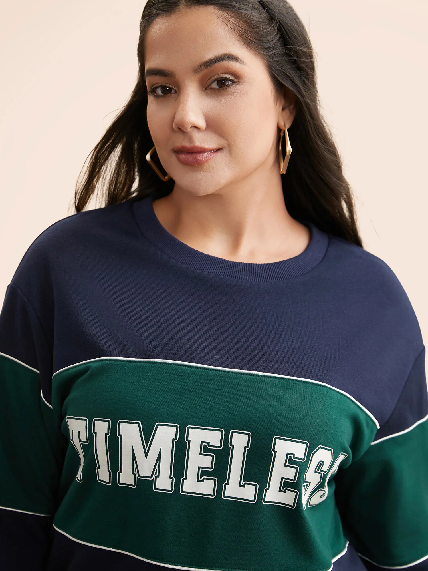 Crew Neck Letter Print Contrast Sweatshirt - Image 3