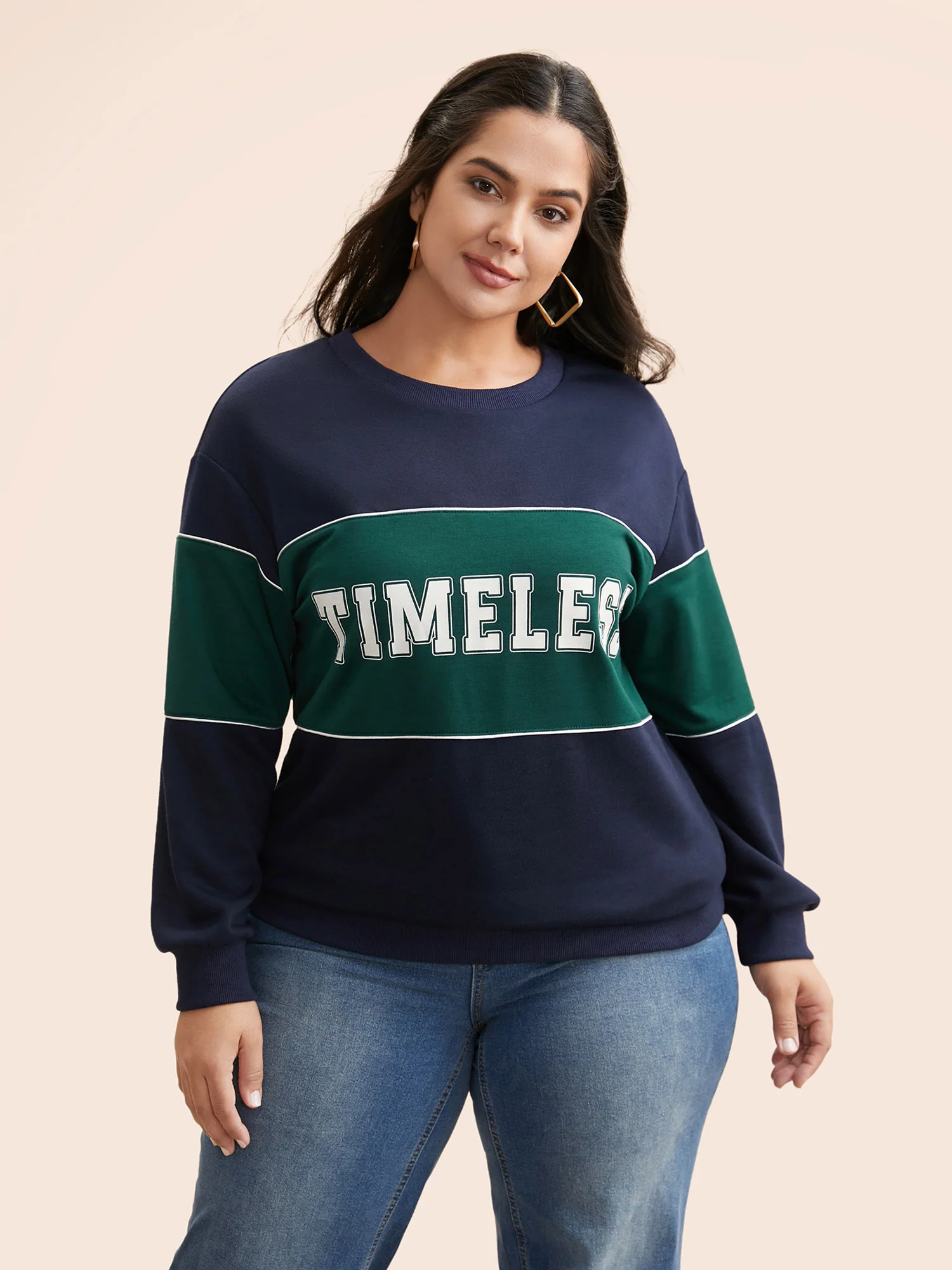 Crew Neck Letter Print Contrast Sweatshirt - Image 4