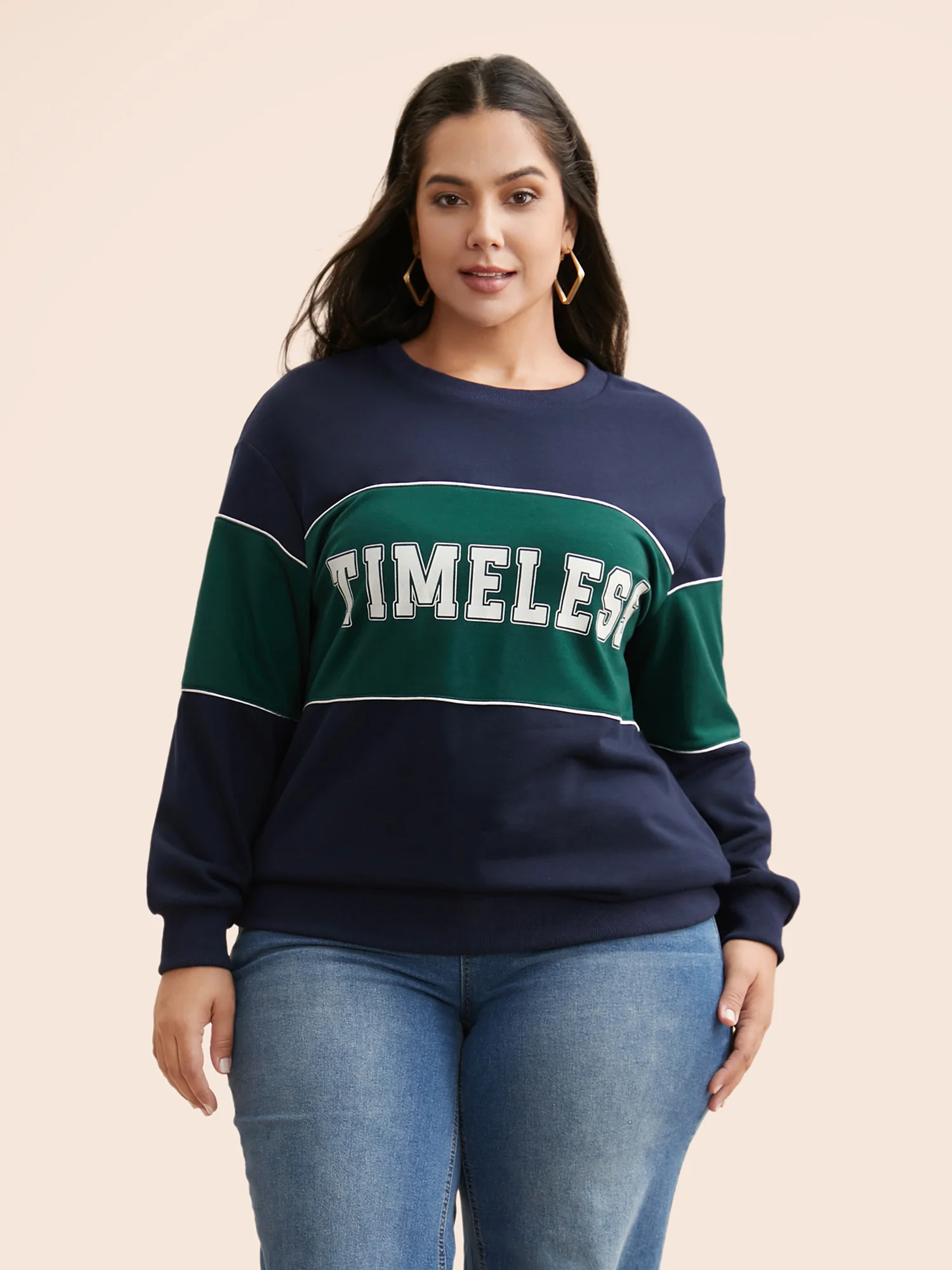 Crew Neck Letter Print Contrast Sweatshirt - Image 5