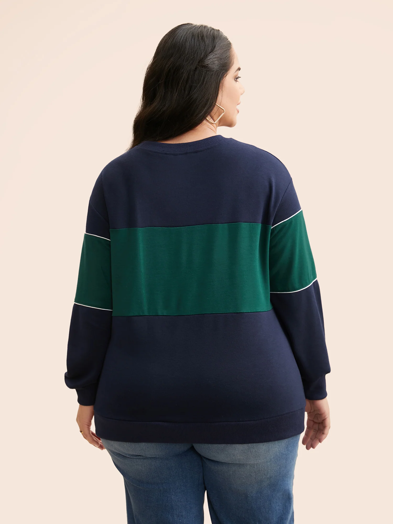 Crew Neck Letter Print Contrast Sweatshirt - Image 6