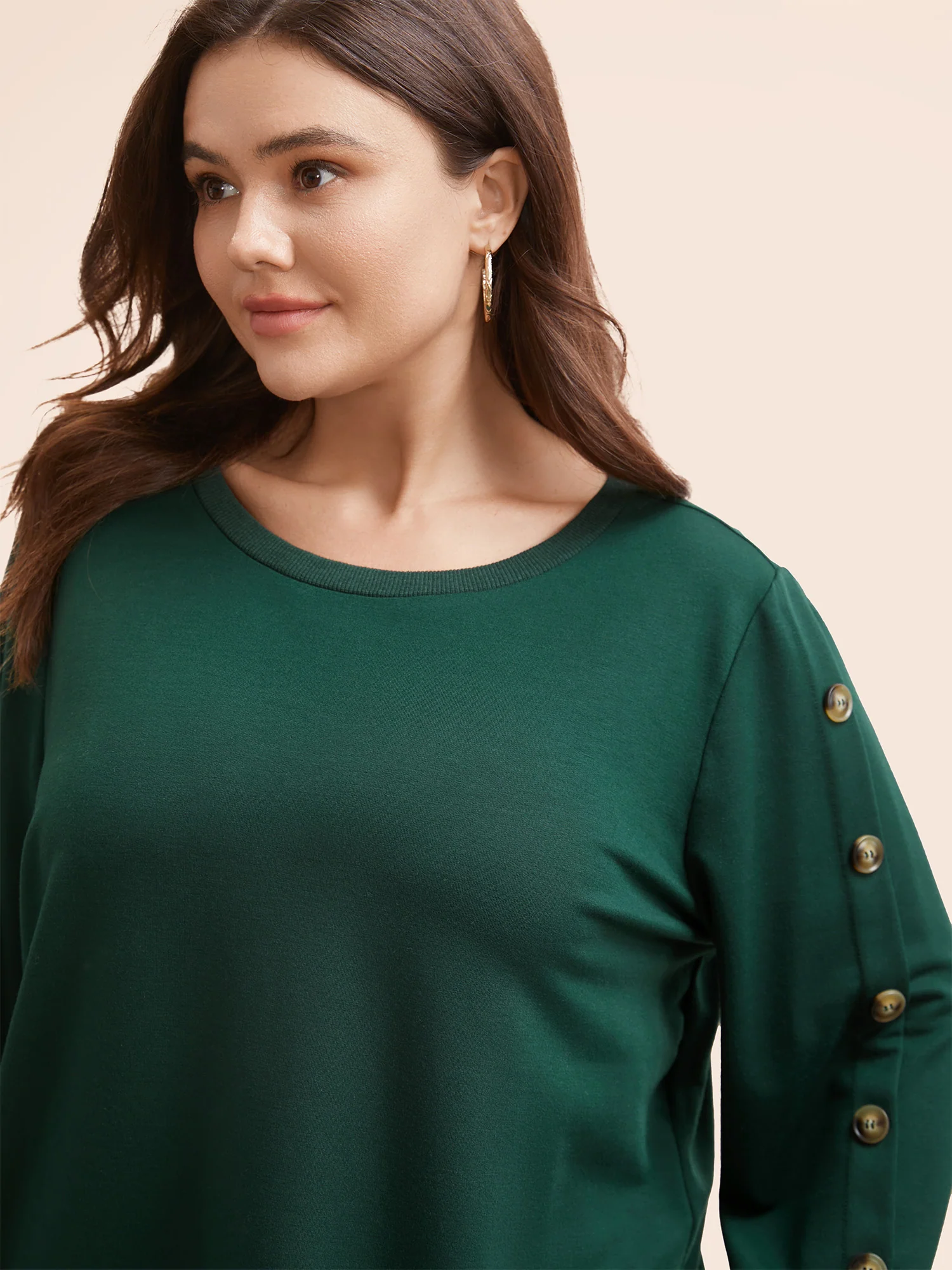 Crew Neck Patchwork Button Detail Sweatshirt - Image 4
